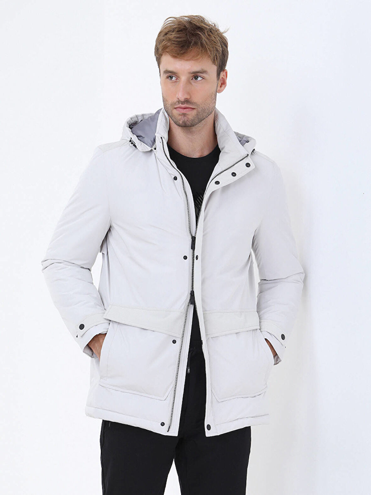 Taş Regular Fit Kapüşonlu Casual Dokuma Kaban