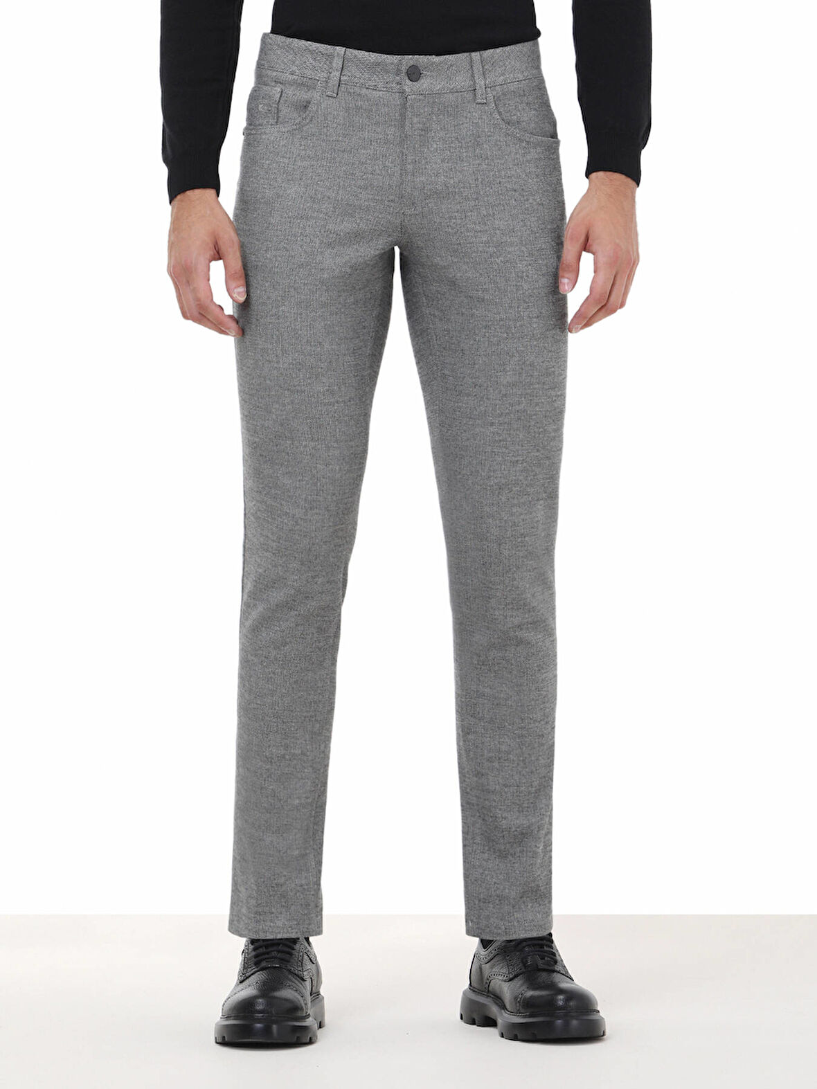 Siyah Çizgili Dokuma Slim Fit Casual Pamuk Karışımlı Pantolon