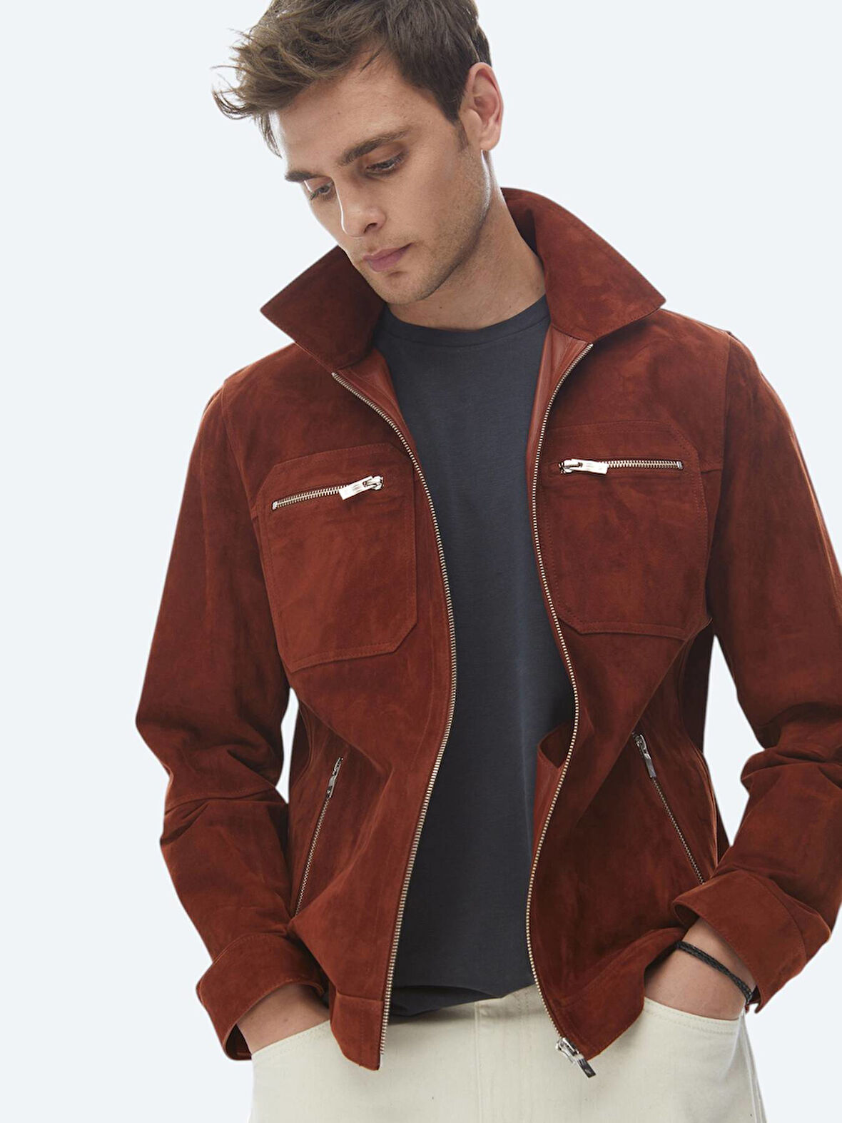 Kiremit Regular Fit Gömlek Yaka Smart Casual Deri Mont