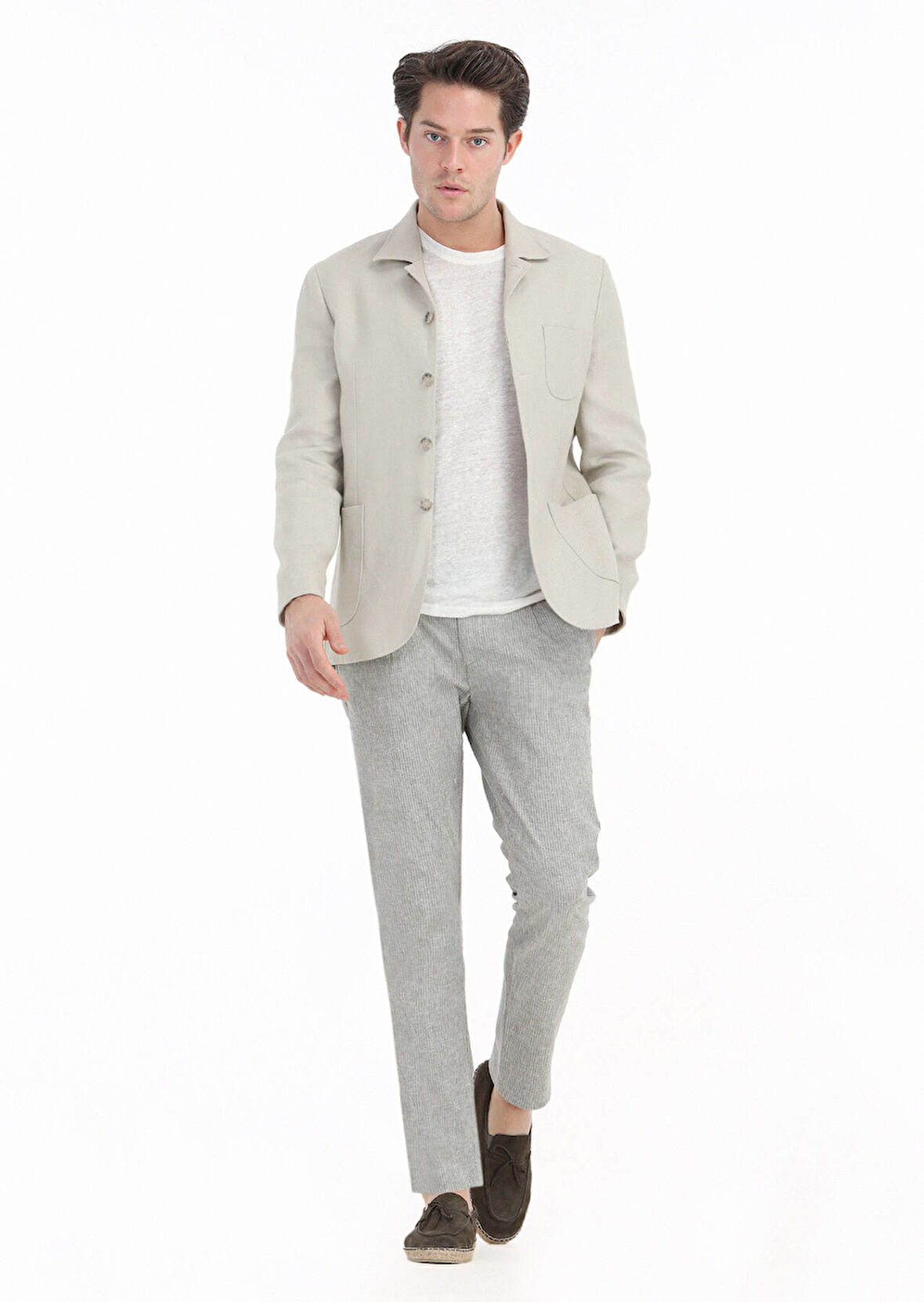 Bej Mikro Shirt Shoulder Slim Fit %100 Keten Ceket