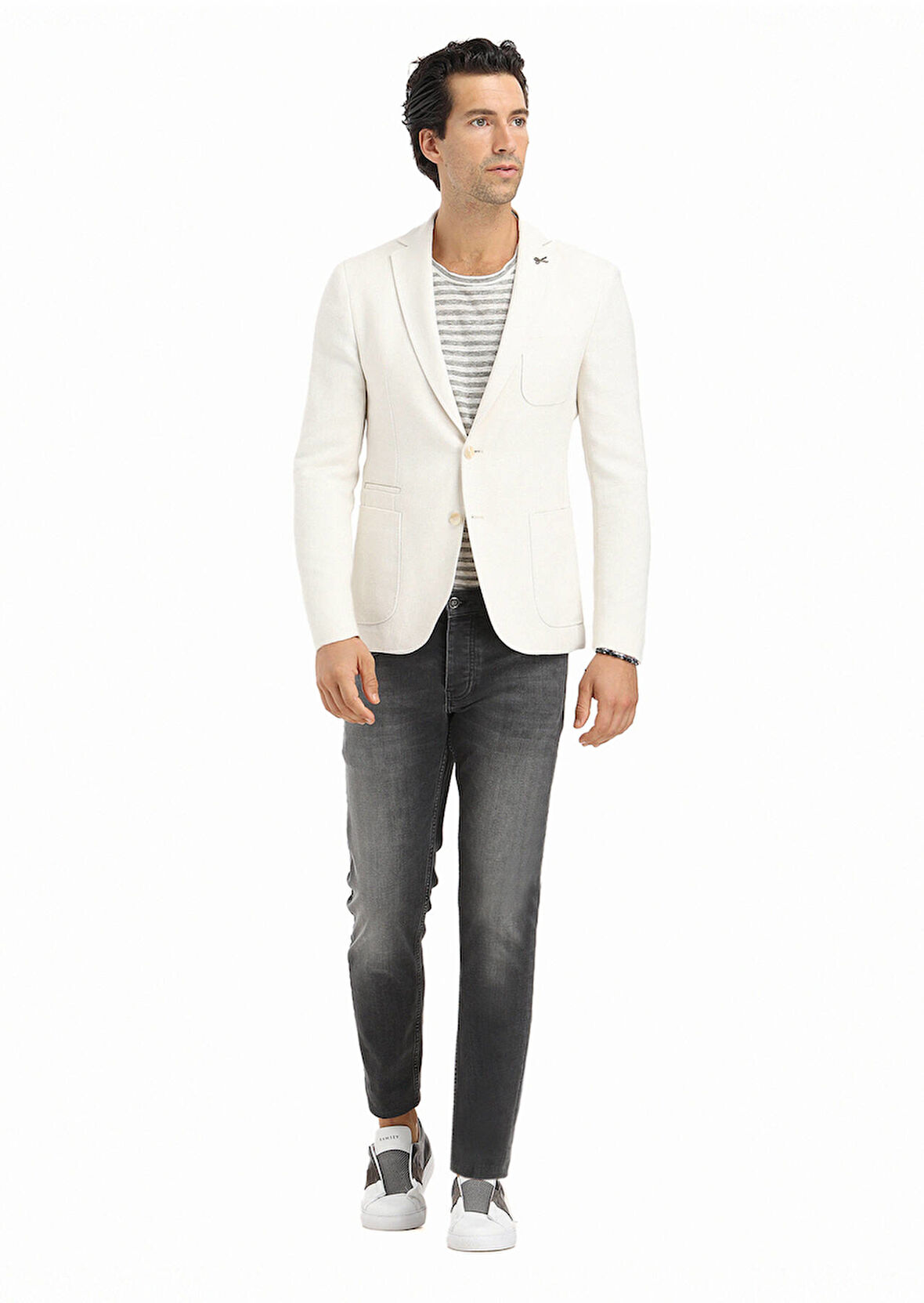 Ekru Desenli Shirt Shoulder Slim Fit Pamuk Karışımlı Ceket