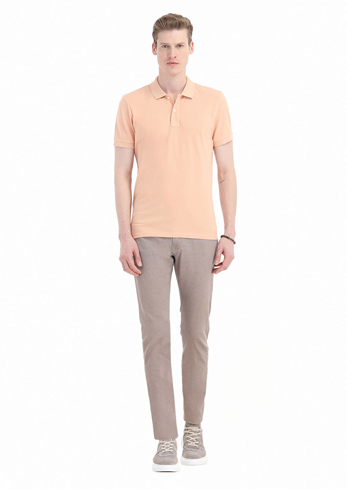 Turuncu Baskılı Polo Yaka %100 Pamuk T-Shirt