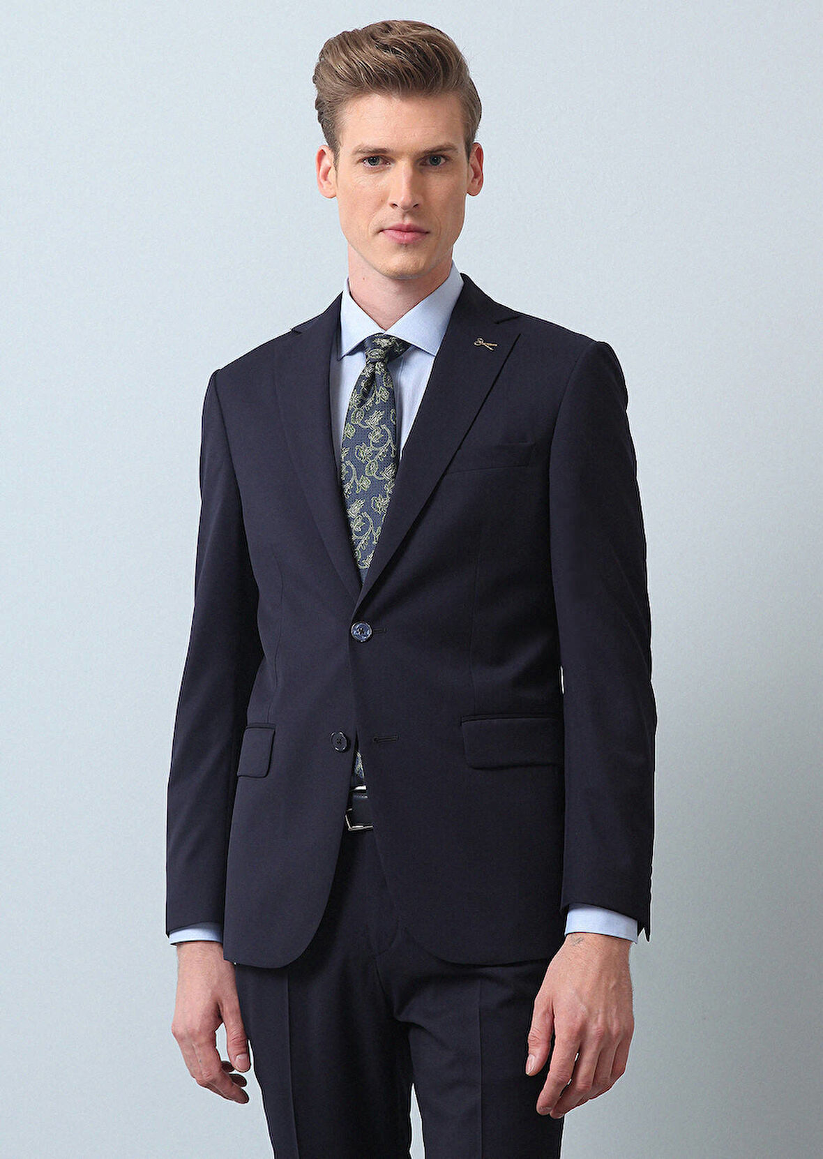 Lacivert Düz Modern Fit %100 Yün Takım Elbise