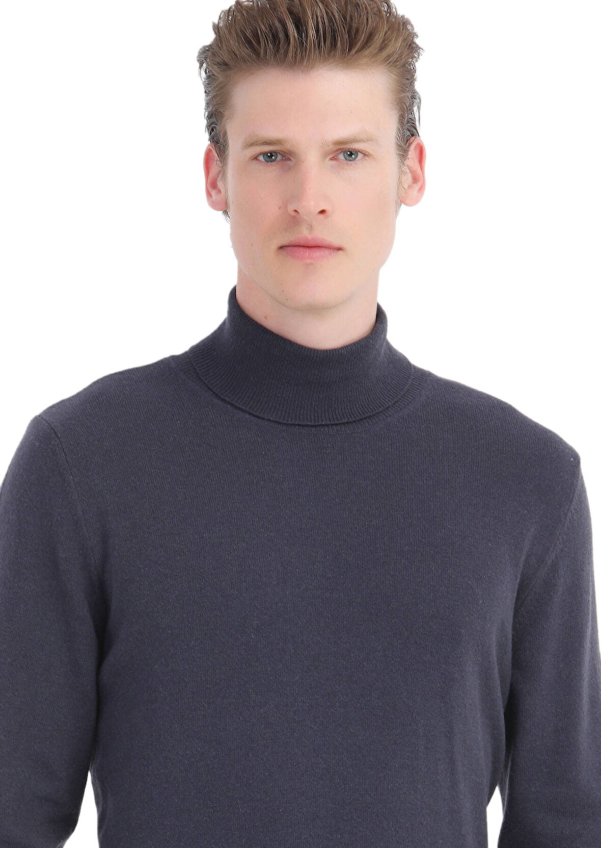 Mor Tam Balıkçı Yaka Jakarlı Yün Karışımlı Triko Kazak