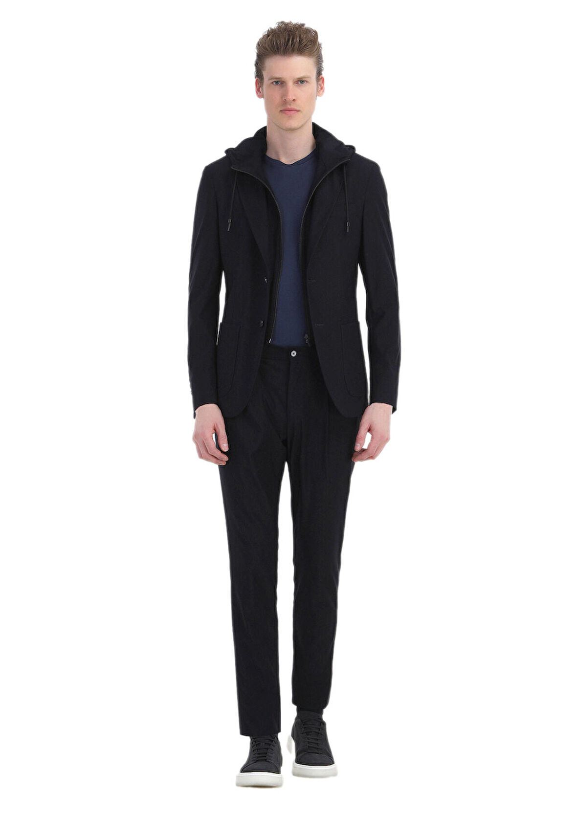 Siyah Mikro Comfort Fit Örme Takım Elbise