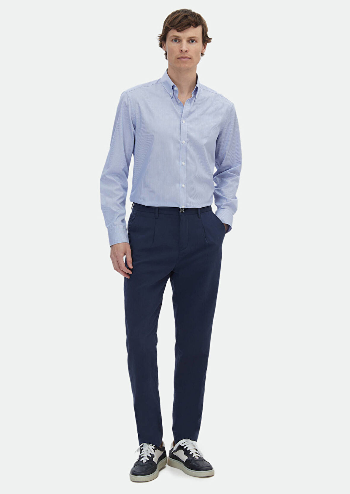 Lacivert Desenli Dokuma Jogging Fit Casual Pamuk Karışımlı Pantolon