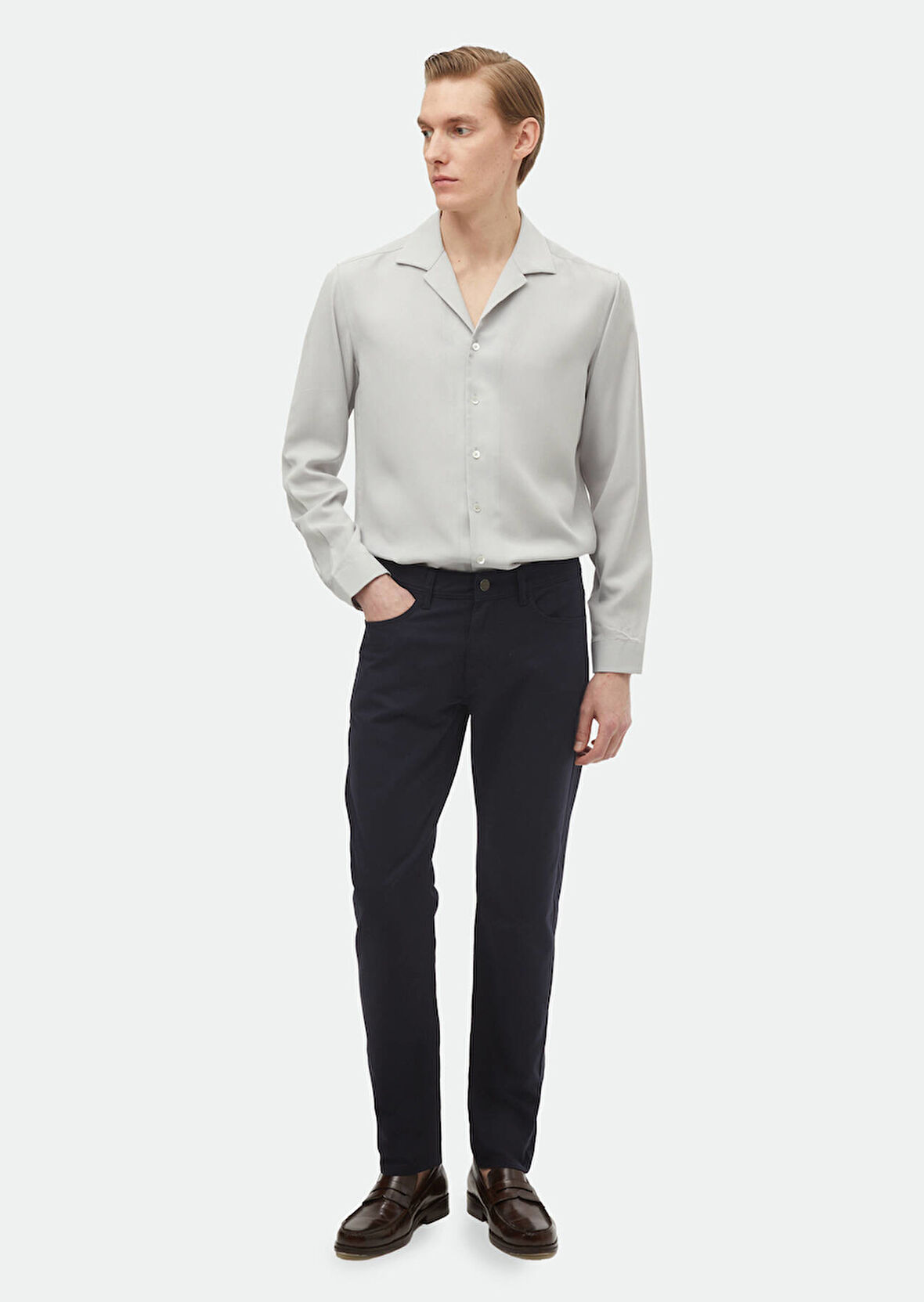 Lacivert Düz Dokuma Regular Fit Casual Pamuk Karışımlı Pantolon