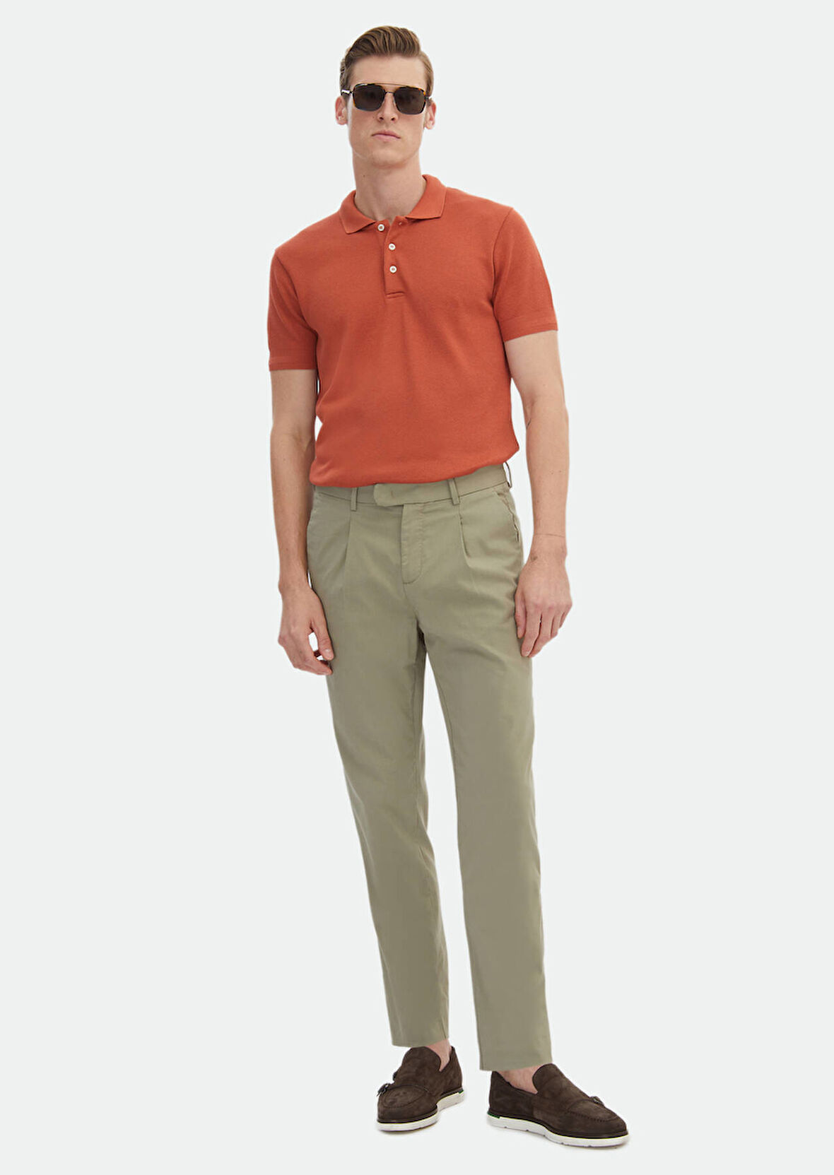 Açık Yeşil Düz Dokuma Regular Fit Casual Pamuk Karışımlı Pantolon