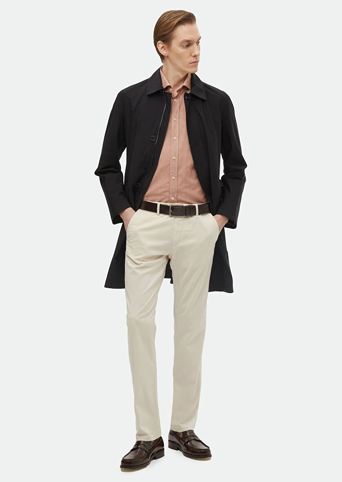 Ekru Düz Dokuma Regular Fit Casual Pantolon