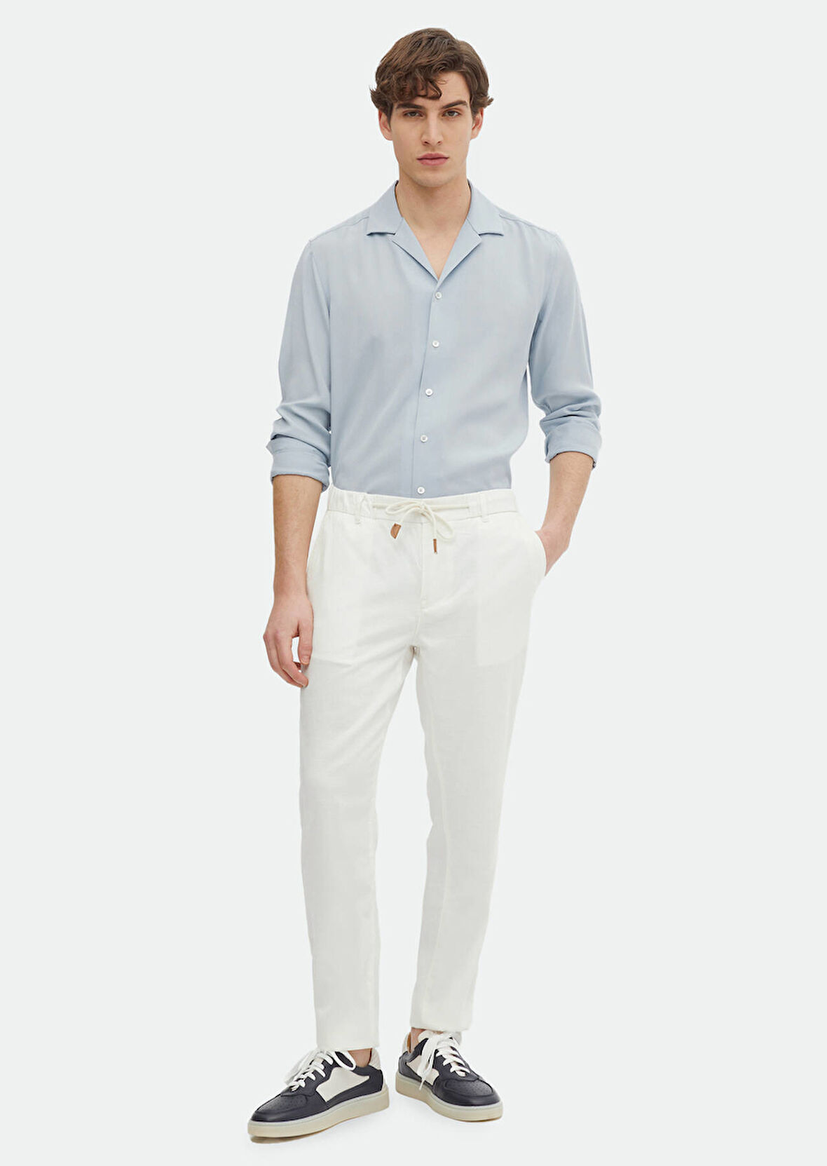 Ekru Desenli Dokuma Jogging Fit Casual Pamuk Karışımlı Pantolon