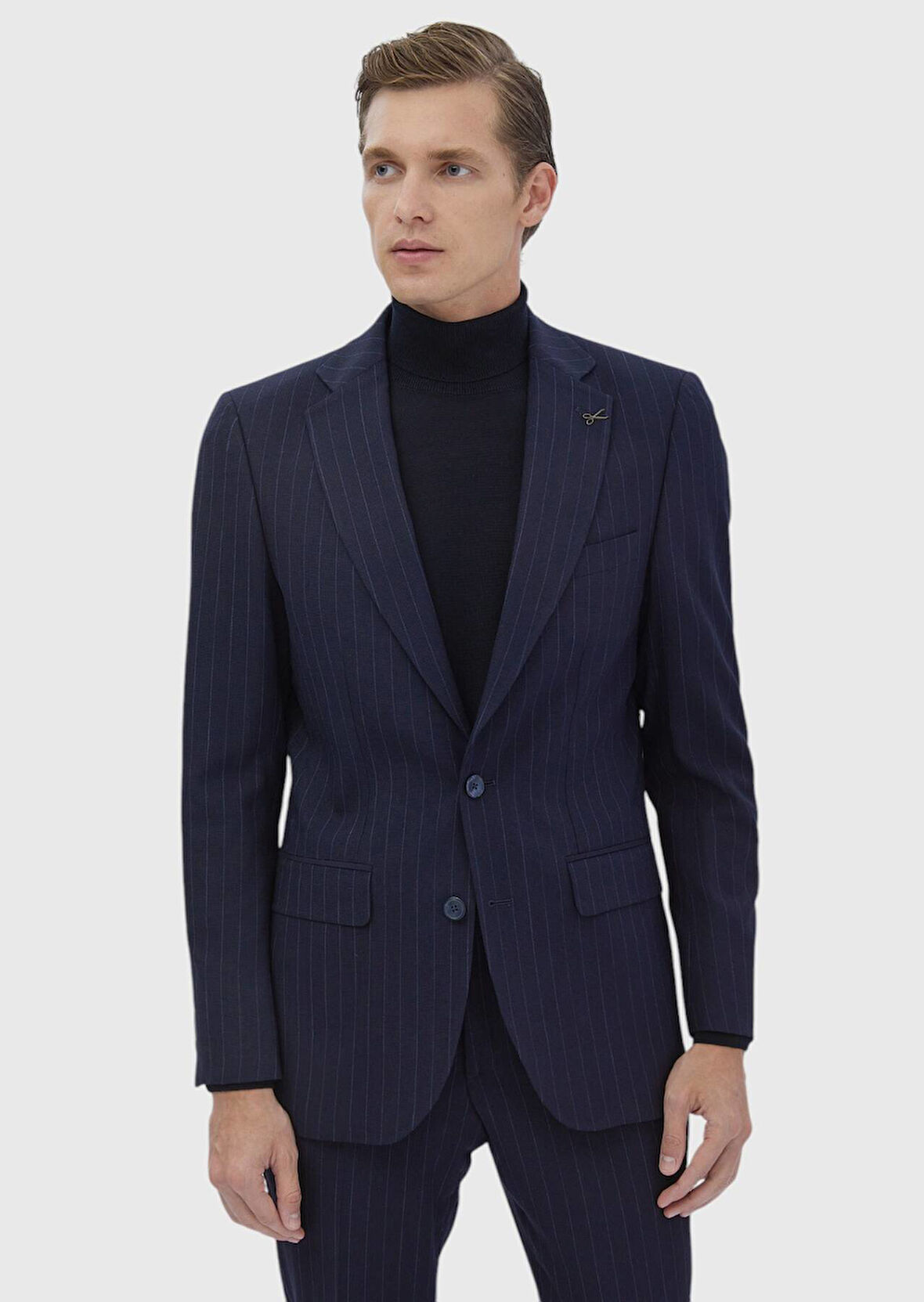 Lacivert Çizgili Thin&taller Slim Fit Yün Karışımlı Takım Elbise