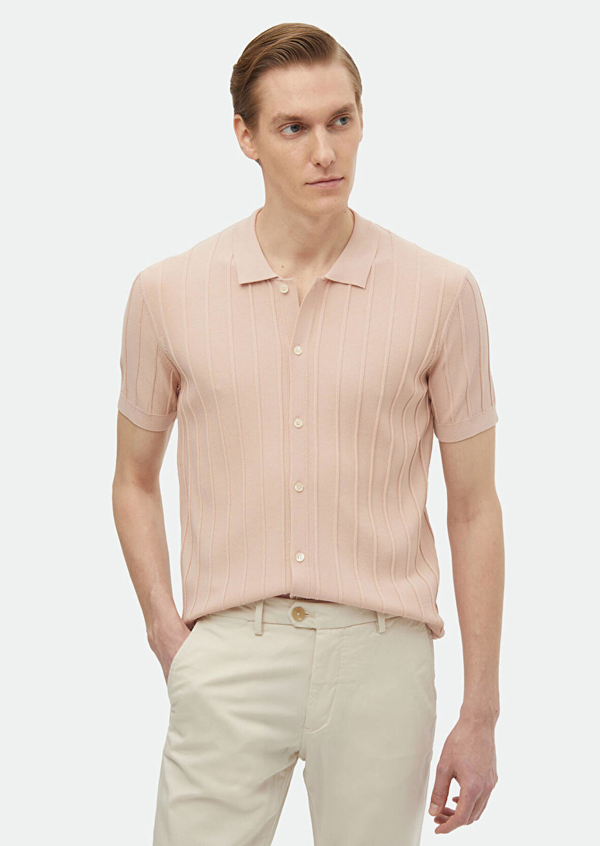 Pembe Polo Yaka Jakarlı Triko