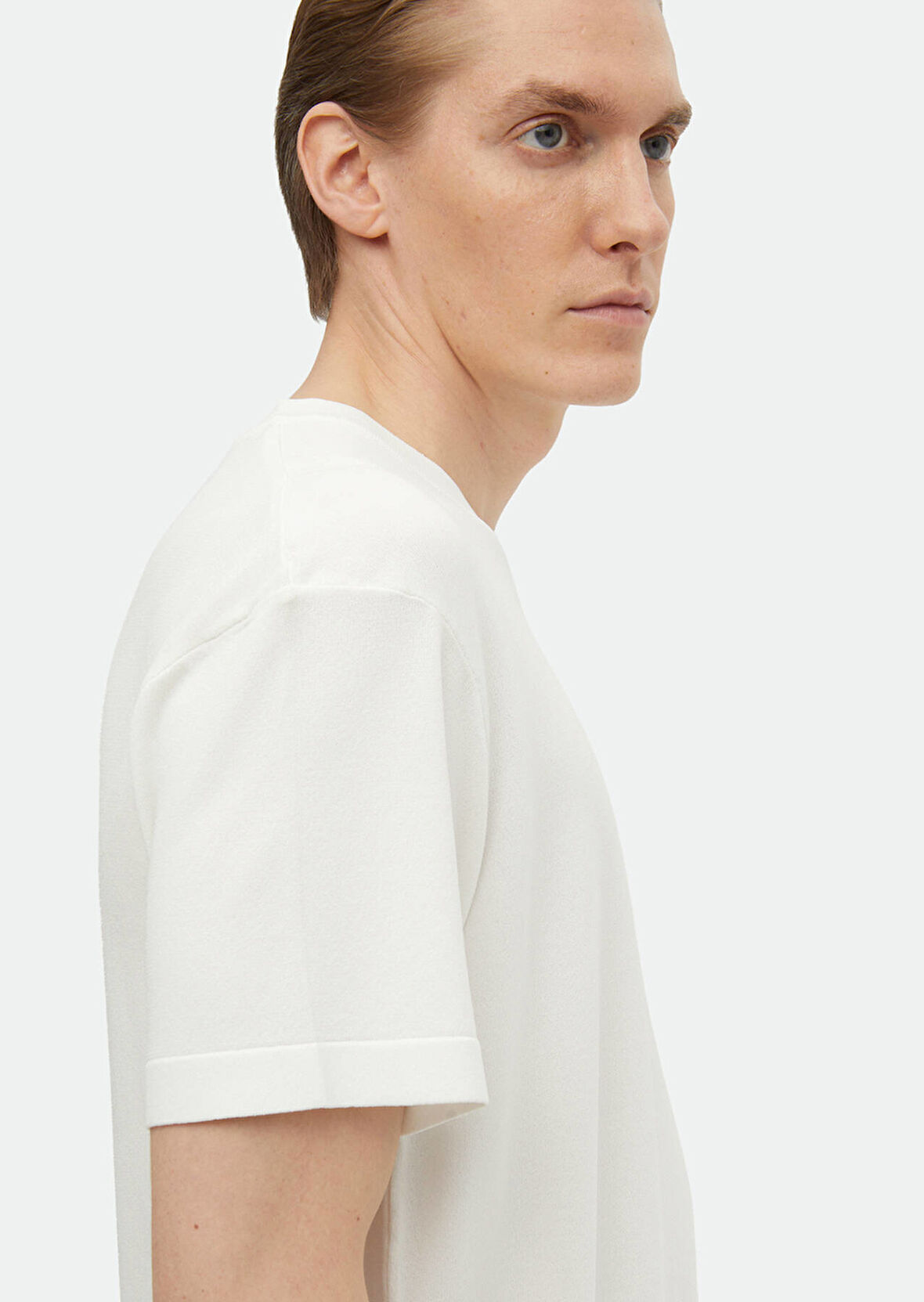 Ekru Bisiklet Yaka Düz Örgü Triko