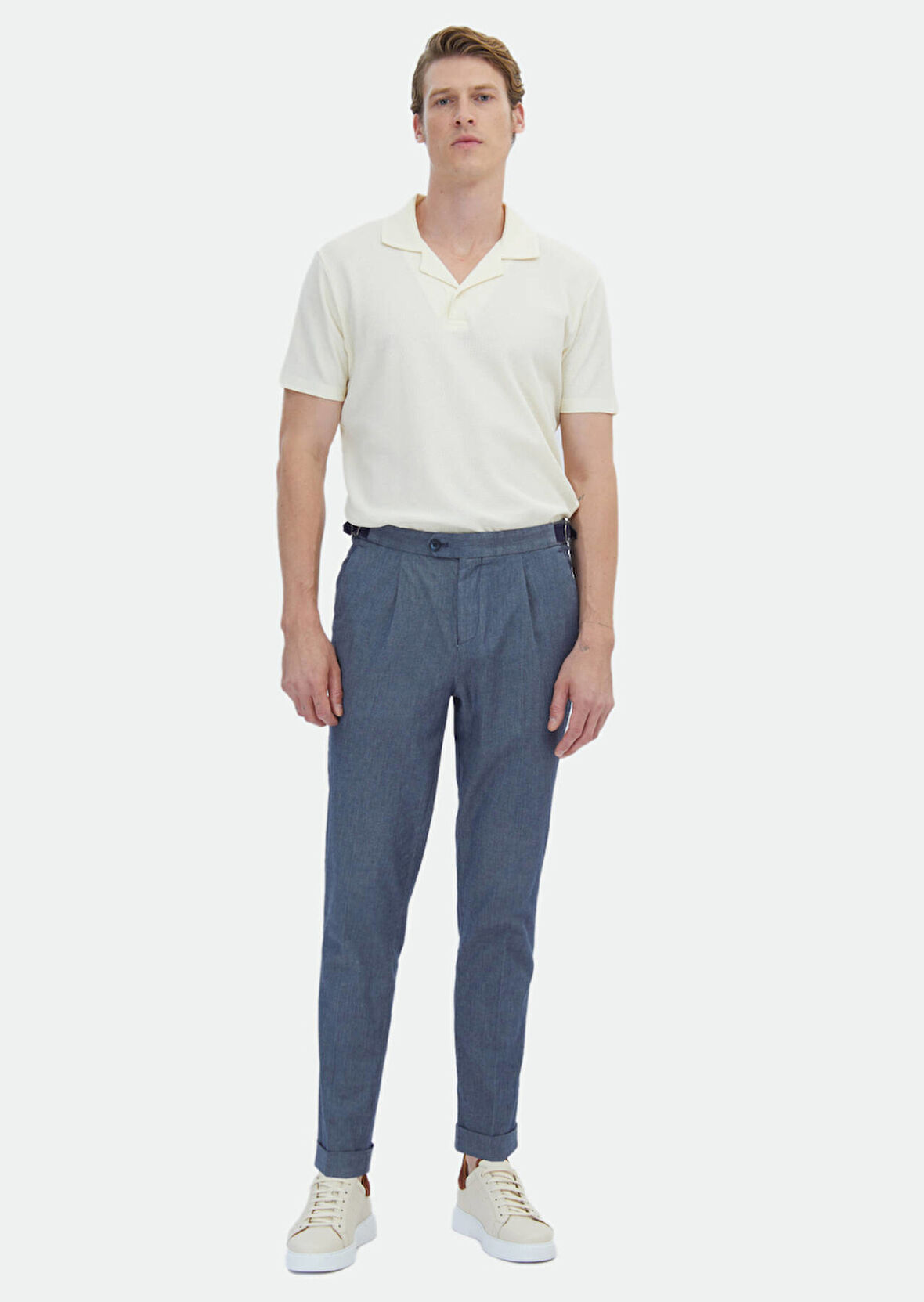 İndigo Düz Dokuma Regular Fit Casual Pamuk Karışımlı Pantolon