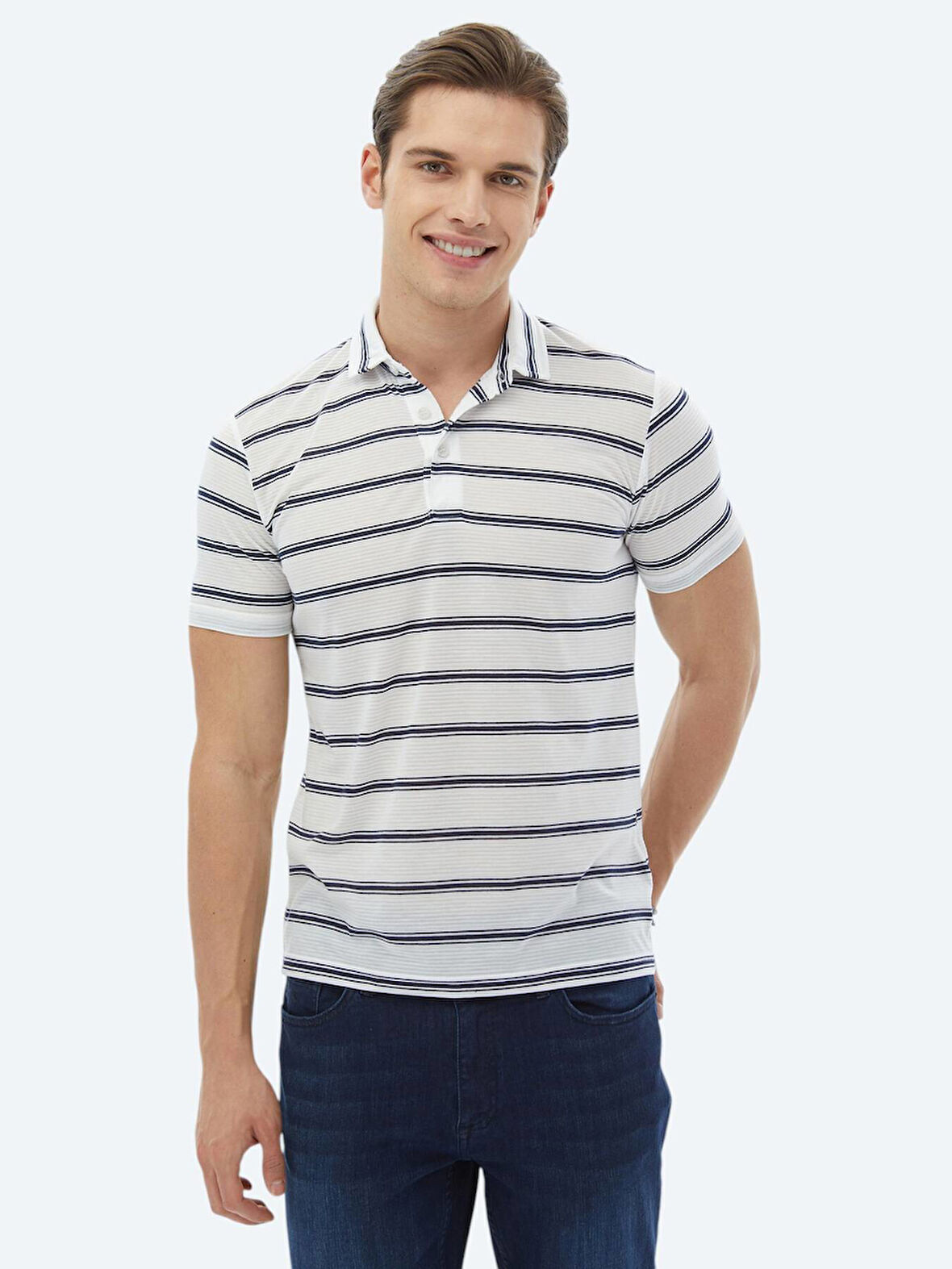 Lacivert Çizgili Polo Yaka T-Shirt