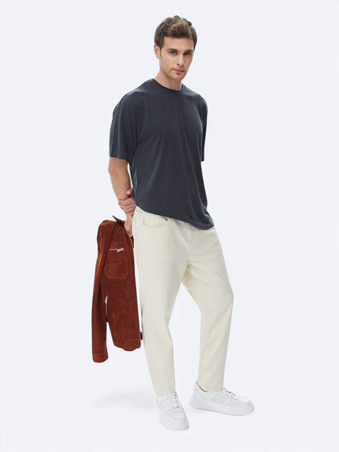 Açık Bej Düz Dokuma Carrot Fit Casual Pamuk Karışımlı Pantolon