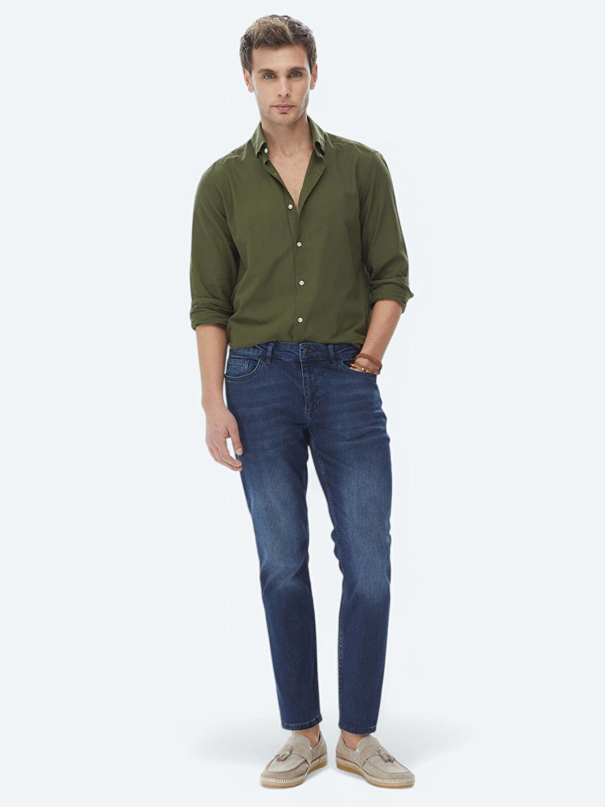 Lacivert Slim Fit Denim Pamuk Karışımlı Pantolon