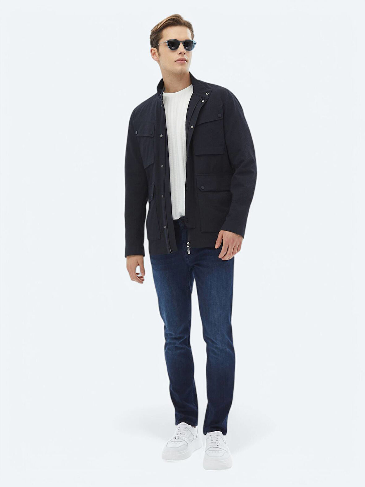 Lacivert Slim Fit Denim Pamuk Karışımlı Pantolon