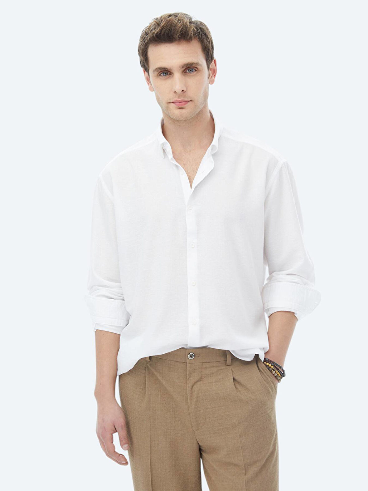 Beyaz Regular Fit Dokuma Casual Gömlek