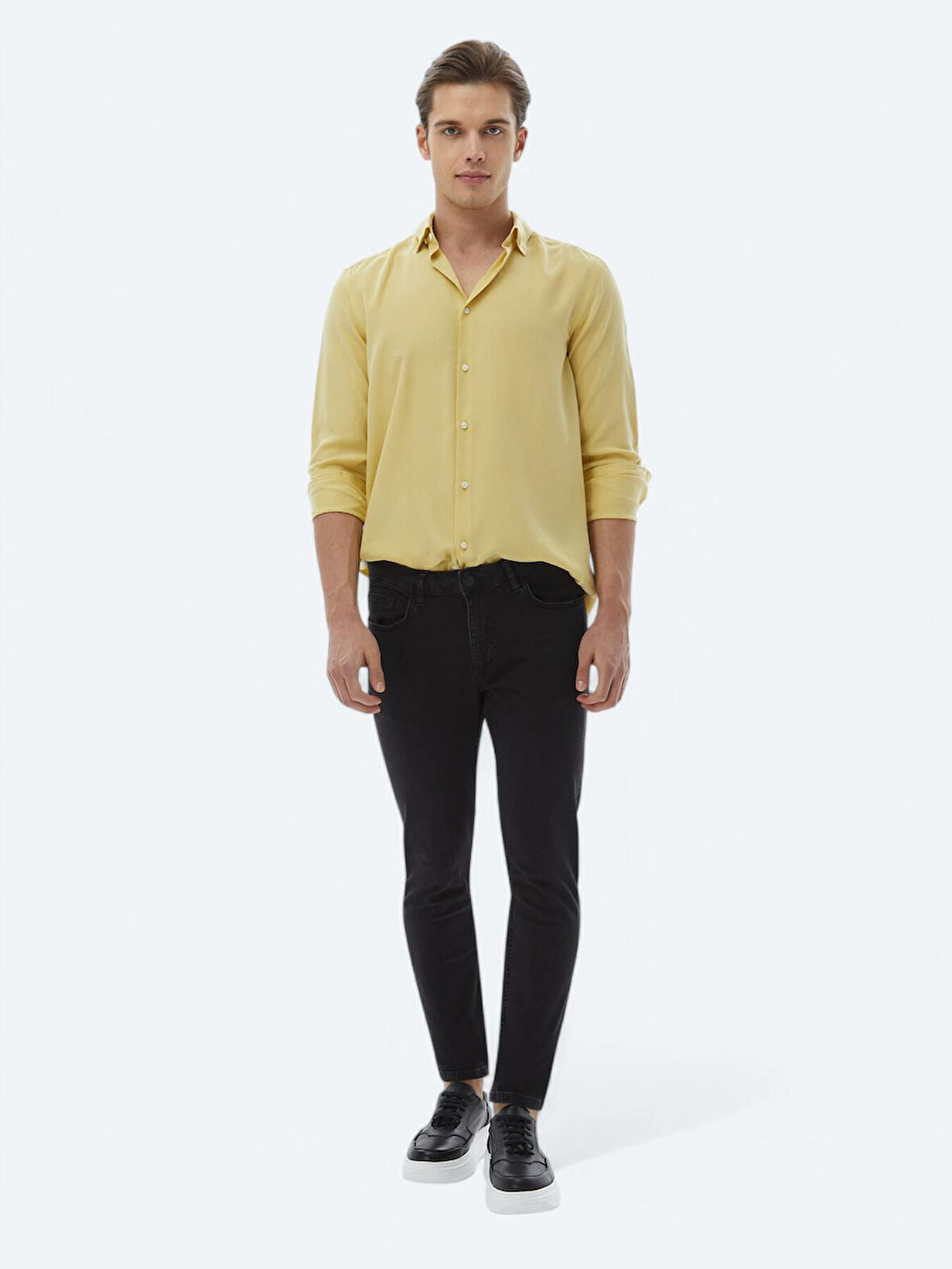 Siyah Slim Fit Denim Pamuk Karışımlı Pantolon