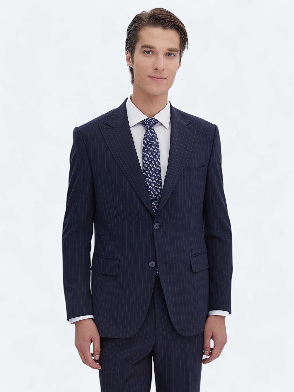 Lacivert Çizgili Modern Fit Çevre Dostu Takım Elbise