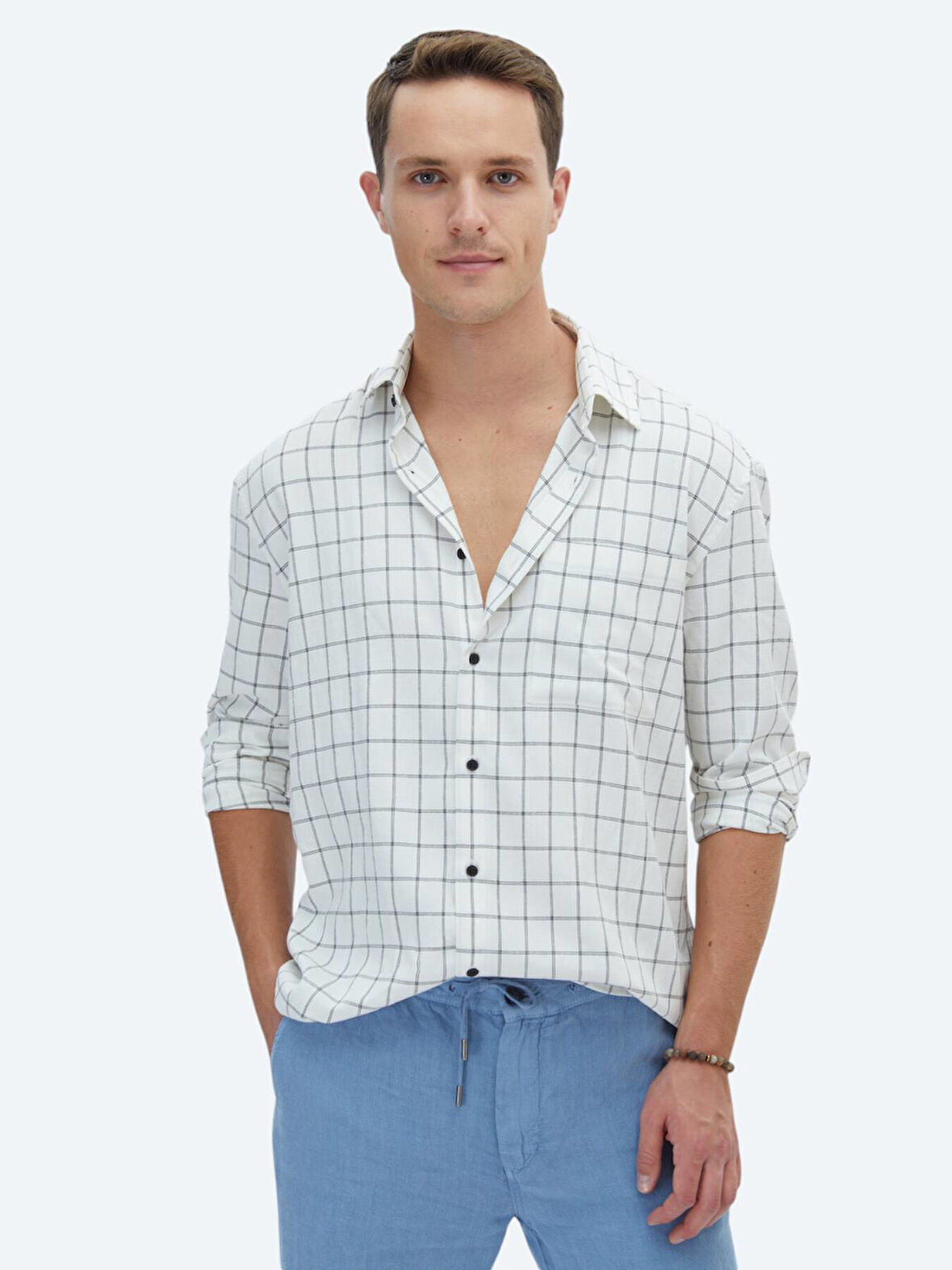 Siyah Kareli Oversize Fit Dokuma Casual Gömlek