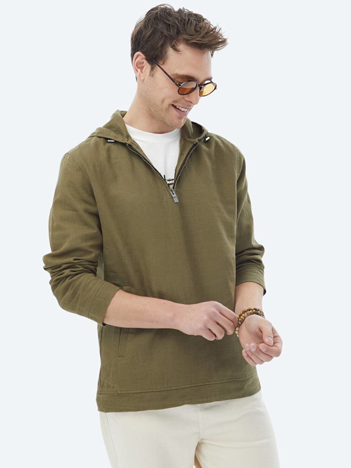 Haki Regular Fit Dokuma Overshırt