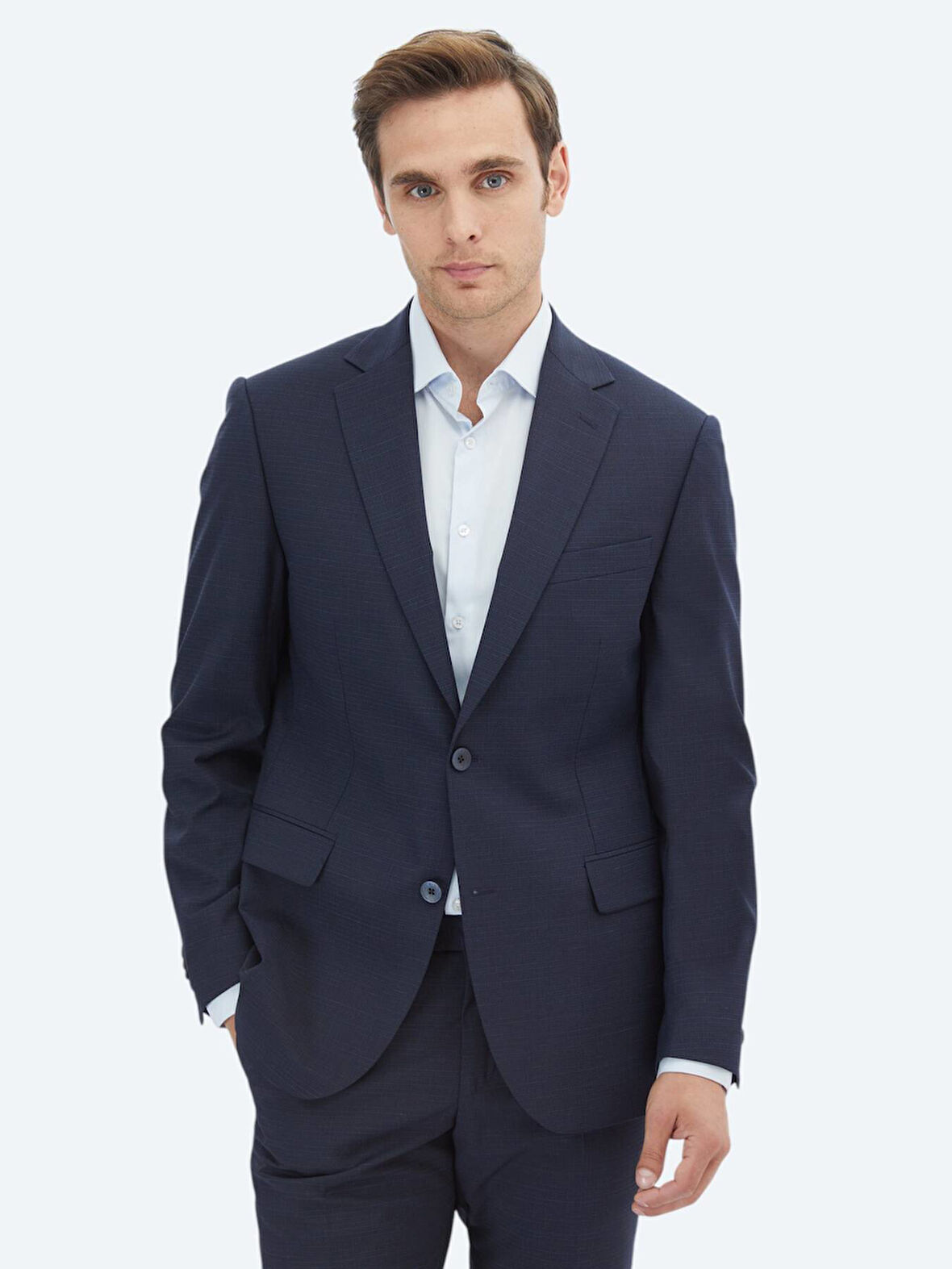 Lacivert Mikro Modern Fit Yün Karışımlı Takım Elbise