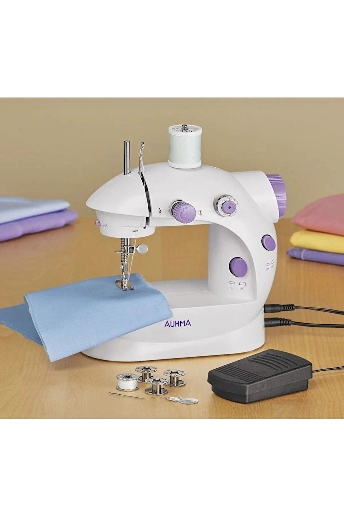 BUĞZ Işıklı Pedallı Dikiş Makinesi Mini Asw1 Beyaz Nakış