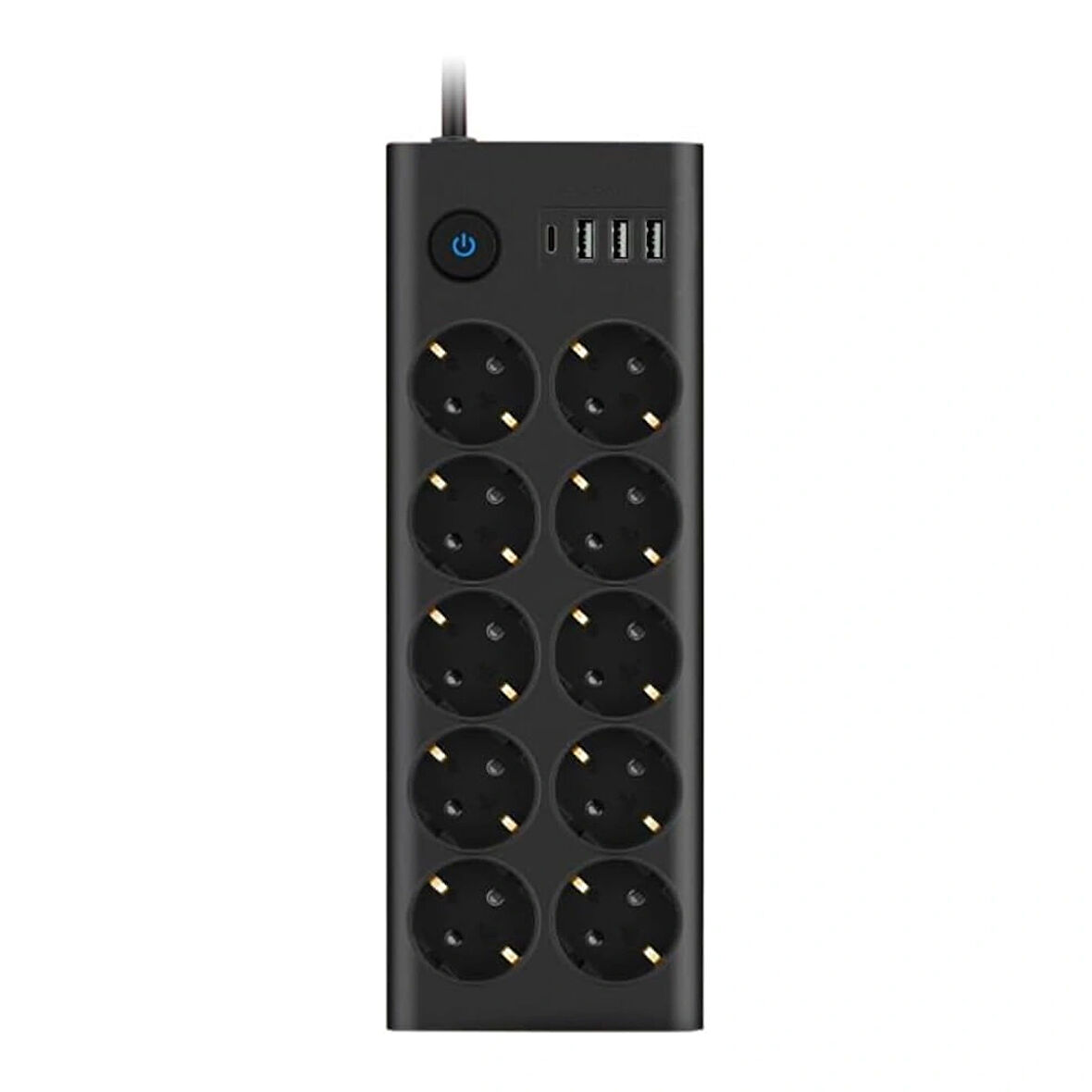 Aksesuarcı Termal Akım Korumalı 10'lu Priz, 3x USB, 1x Type-C Giriş, Isıya Dayanıklı, On'lu Grup Priz, Çoklu Uzatma Kablo, SİYAH, FTR-14
