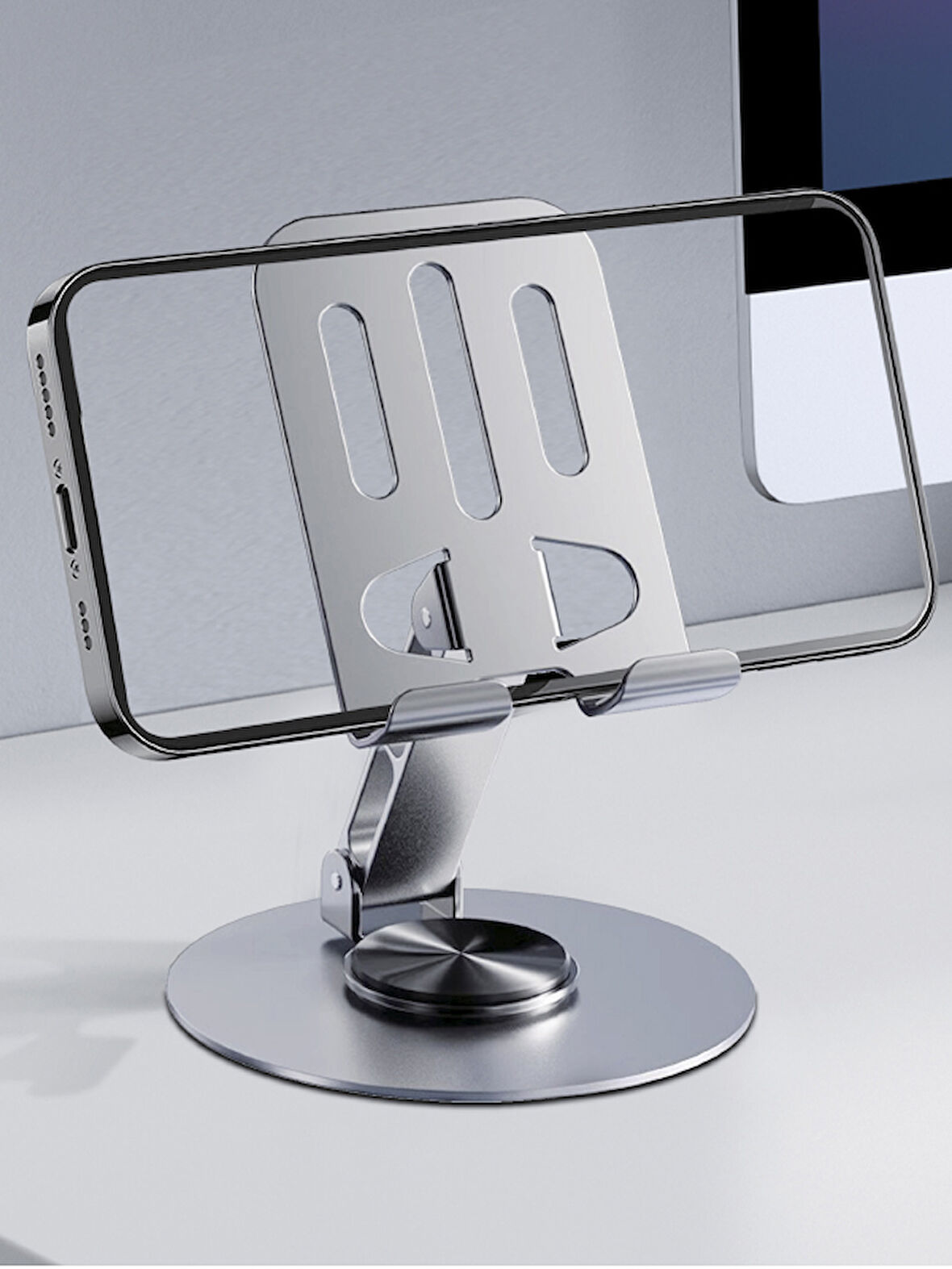 ACL Metalik Telefon ve Tablet Tutucu Stand - ATD-01 | 360 Derece Dönen, Katlanabilir ve Silikon Koruma Özellikli