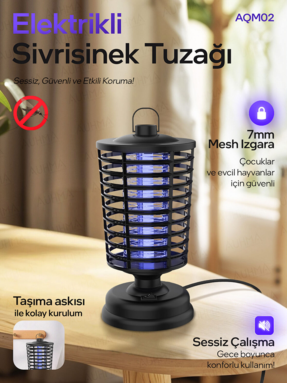 Auhma AQM02 Elektrikli Sessiz Sinek ve Sivrisinek Kovucu Lamba | Photocatalyst Işık Tuzağı | Kokusuz ve Güvenli