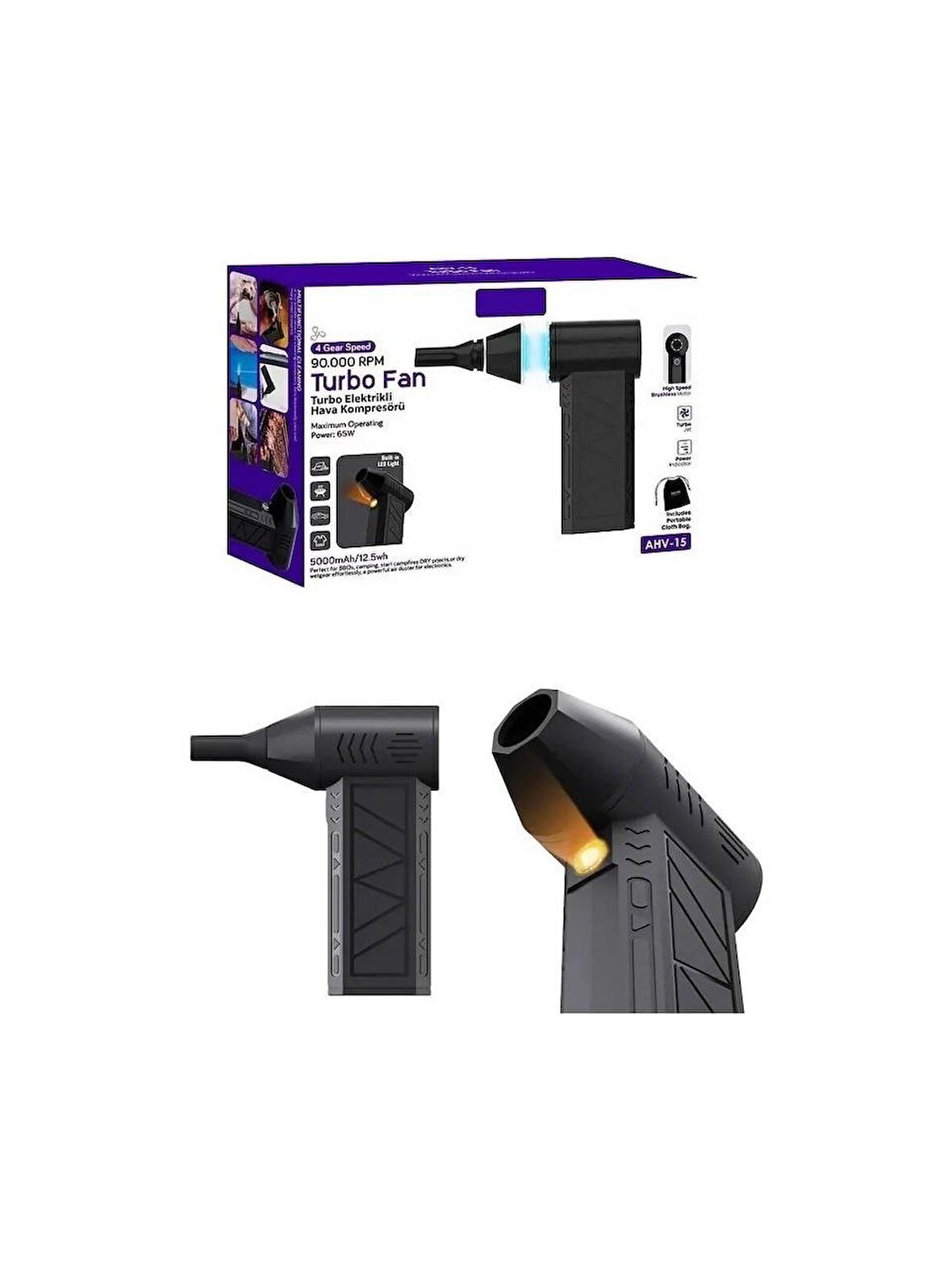 Auhma Ahv-15 Şarjlı Mini Turbo Elektrikli Hava Kompresörü