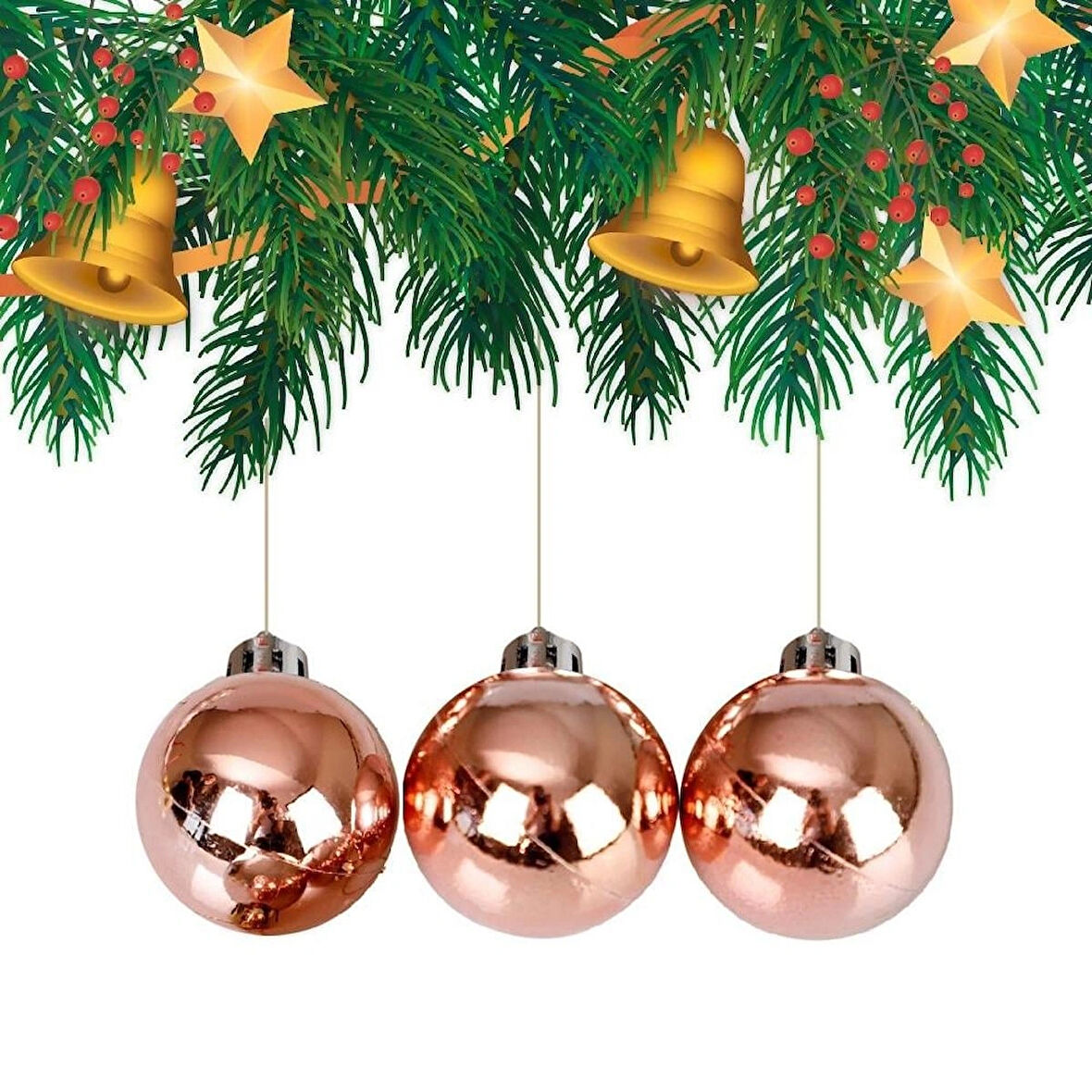 Yılbaşı Çam Ağacı Süsü Rose Gold Top 4 cm 6'lı