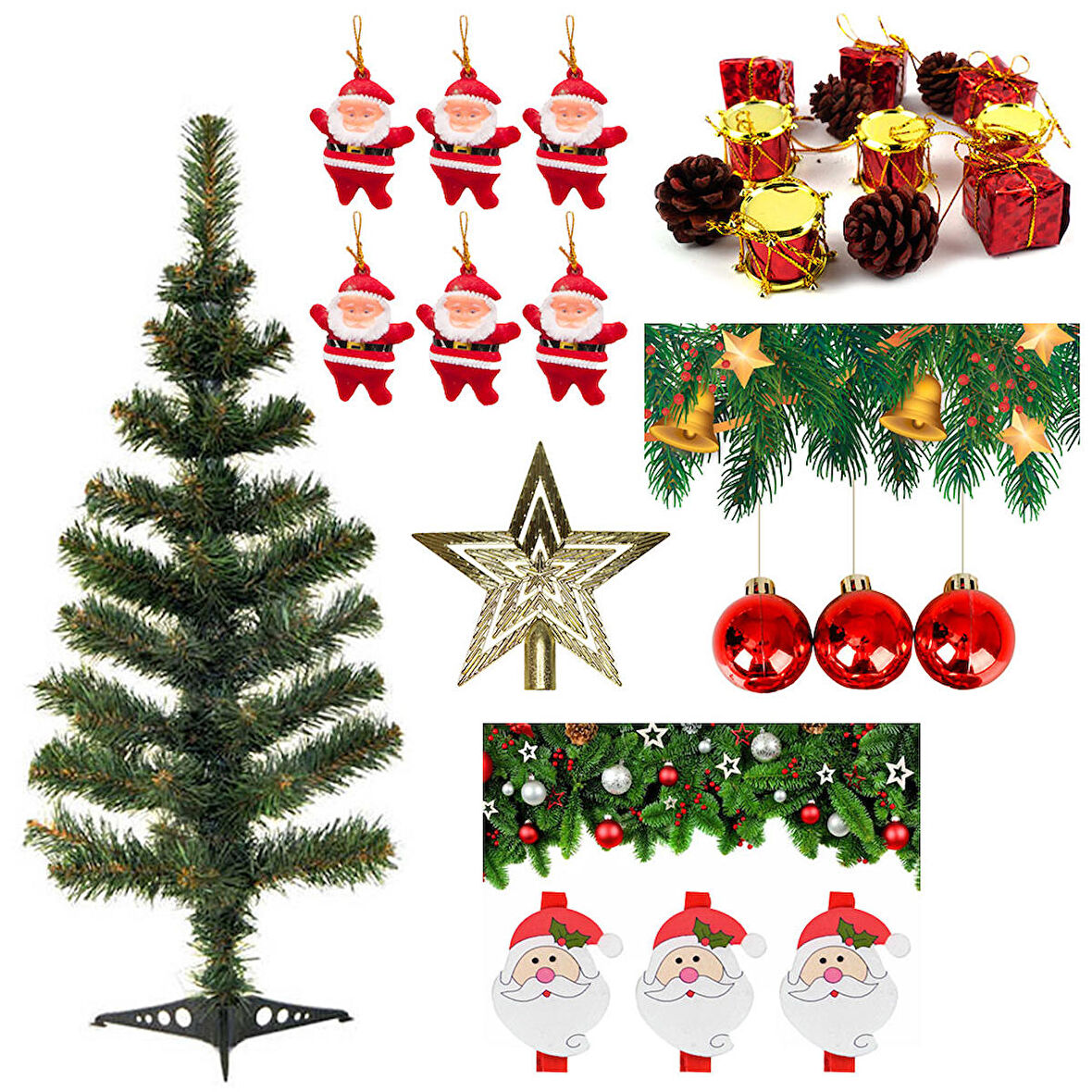 Yılbaşı Yeşil Çam Ağacı 90 cm Set-3