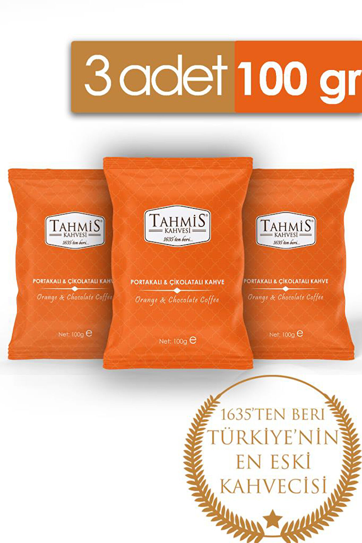 Portakal Çikolata Aromalı Türk Kahvesi 100 Gr 3'lü Paket