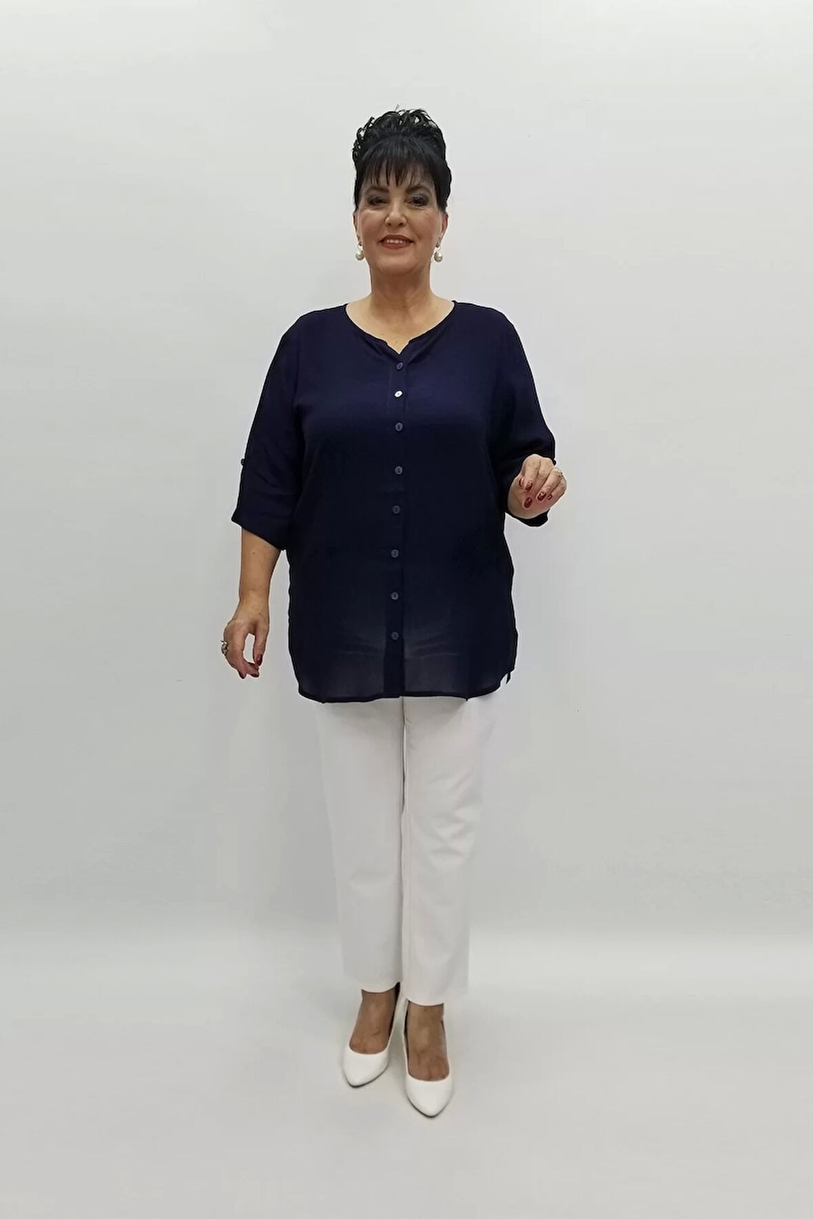 Miraggio Büyük Beden Bluz 98459 LACİVERT