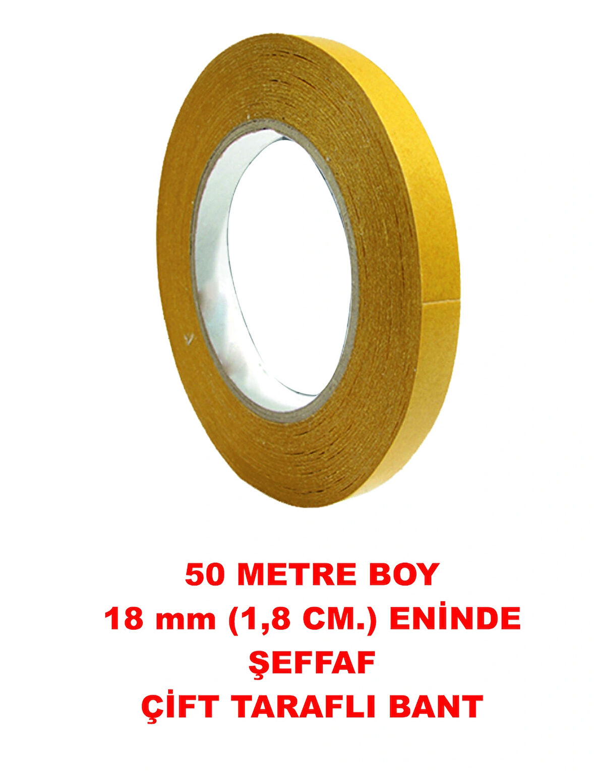 Çift Taraflı Şeffaf Bant 50 m. uzunlukta (18 mm-1,8 cm eninde)