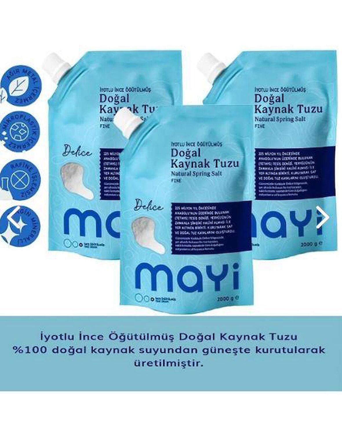 Mayi Tuz Iyot Ilaveli Ince Öğütülmüş Doğal Kaynak Tuzu 3 X 2 Kg