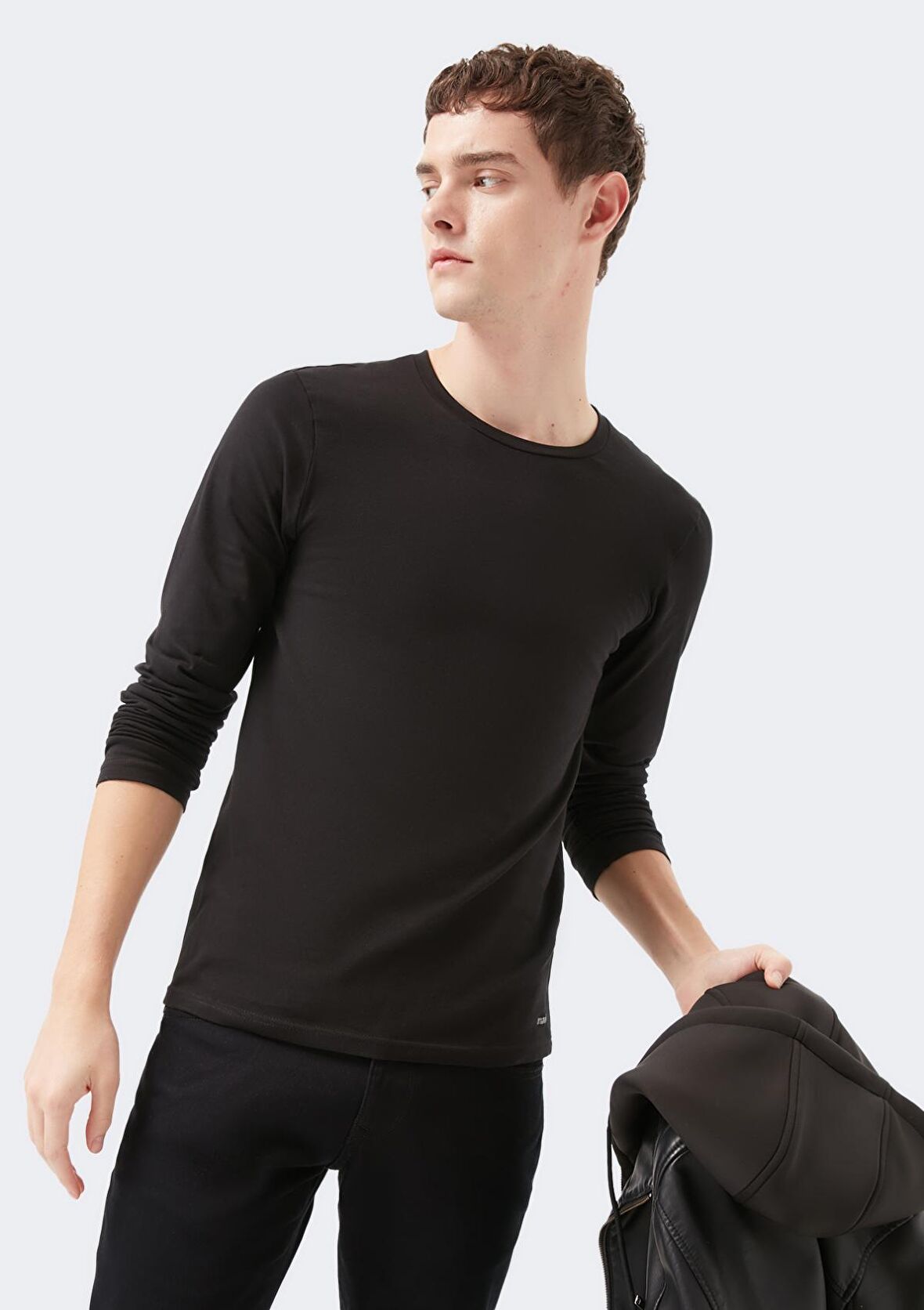 Mavi Uzun Kollu  Siyah Basic Tişört 062477-27062