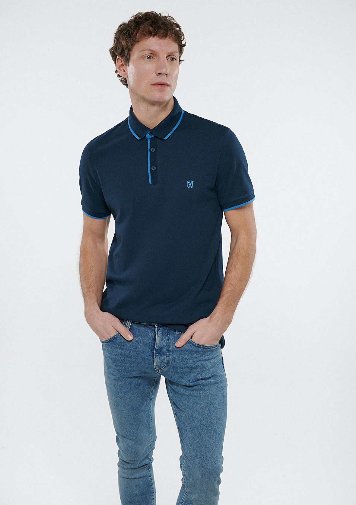Mavi Yaka Detaylı Lacivert Polo Tişört 062373-28417