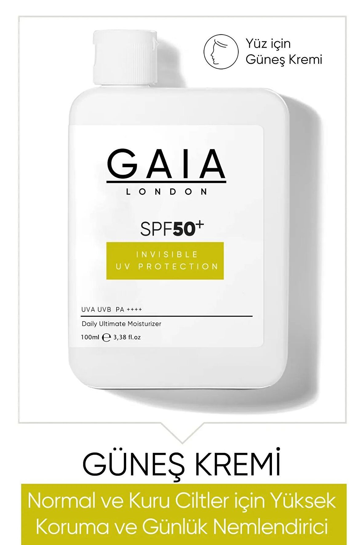 Gaia London Normal Ve Kuru Ciltler Için Yüksek Koruma Ve Günlük Nemlendirici 50spf+ Uva/uvb 100ml Güneş Kremi