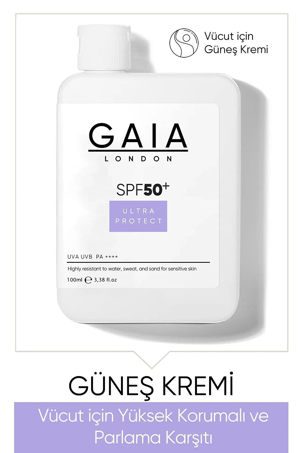 Gaia London Vücut Için Yüksek Korumalı Ve Parlama Karşıtı 50spf&#43; Uva/uvb 100ml Güneş Kremi