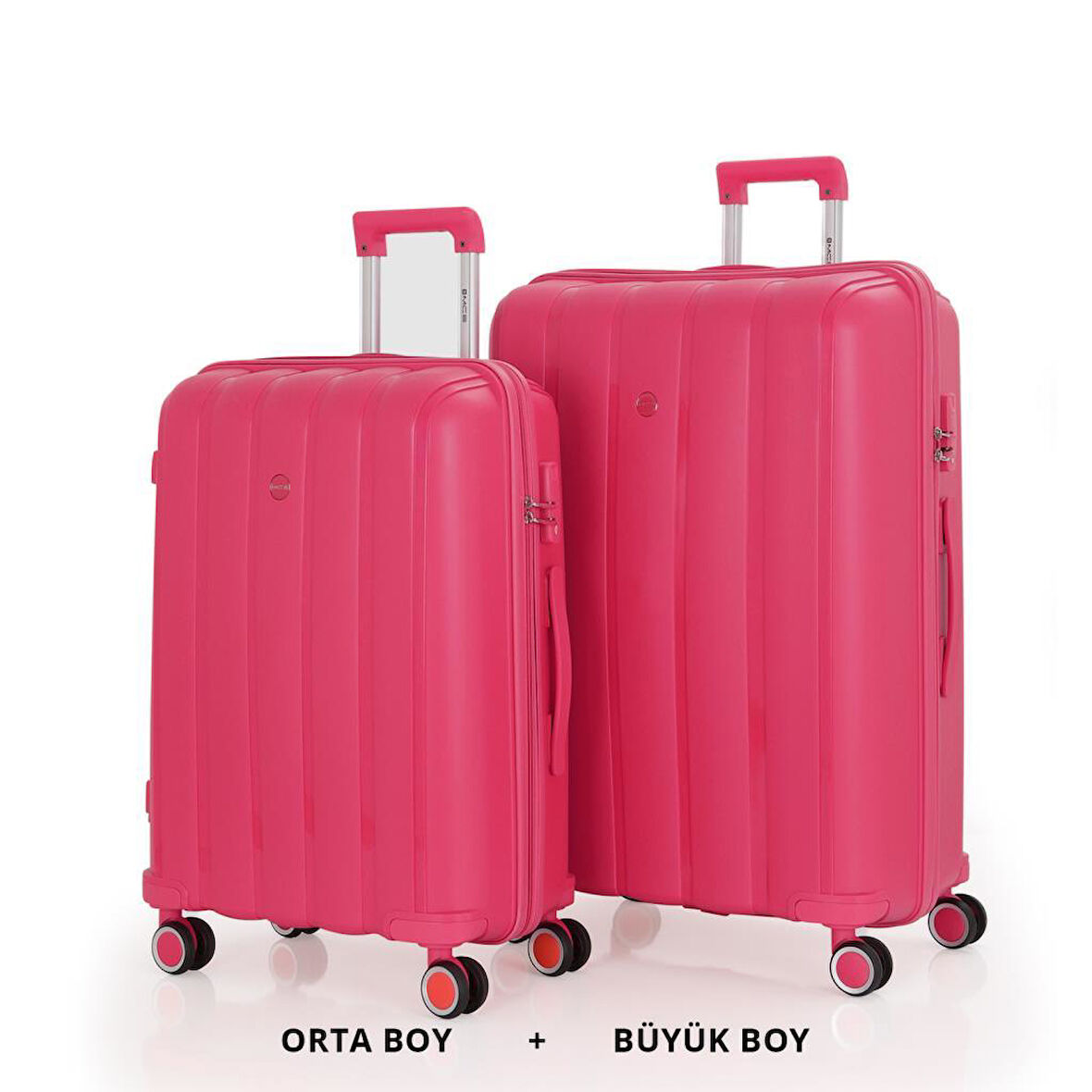 MÇS Bavul Büyük ve Orta 2li Set Kırılmaz Silikon Valiz V305 Fuşya