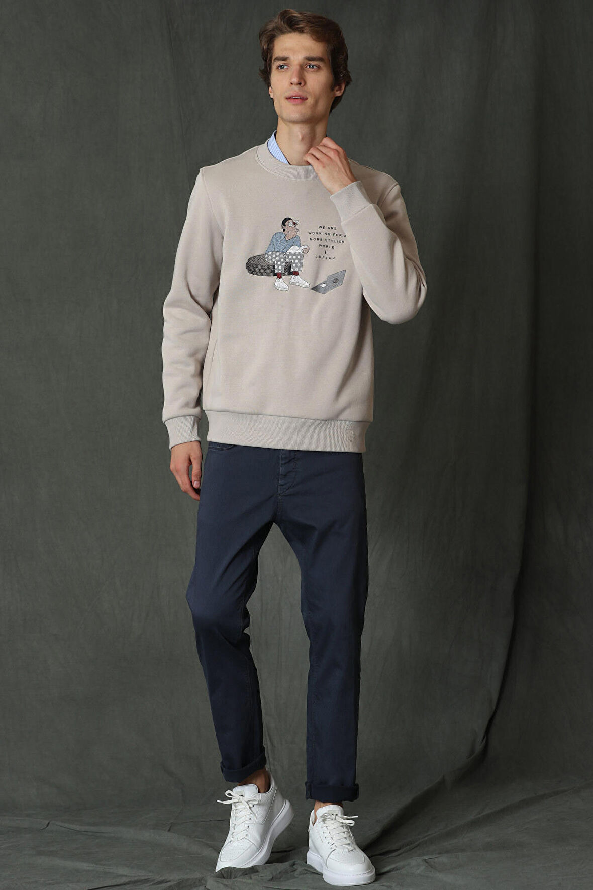 Lufian Erkek Helt Smart Chino Slim Fit Pantolon 627112190262 Lacivert