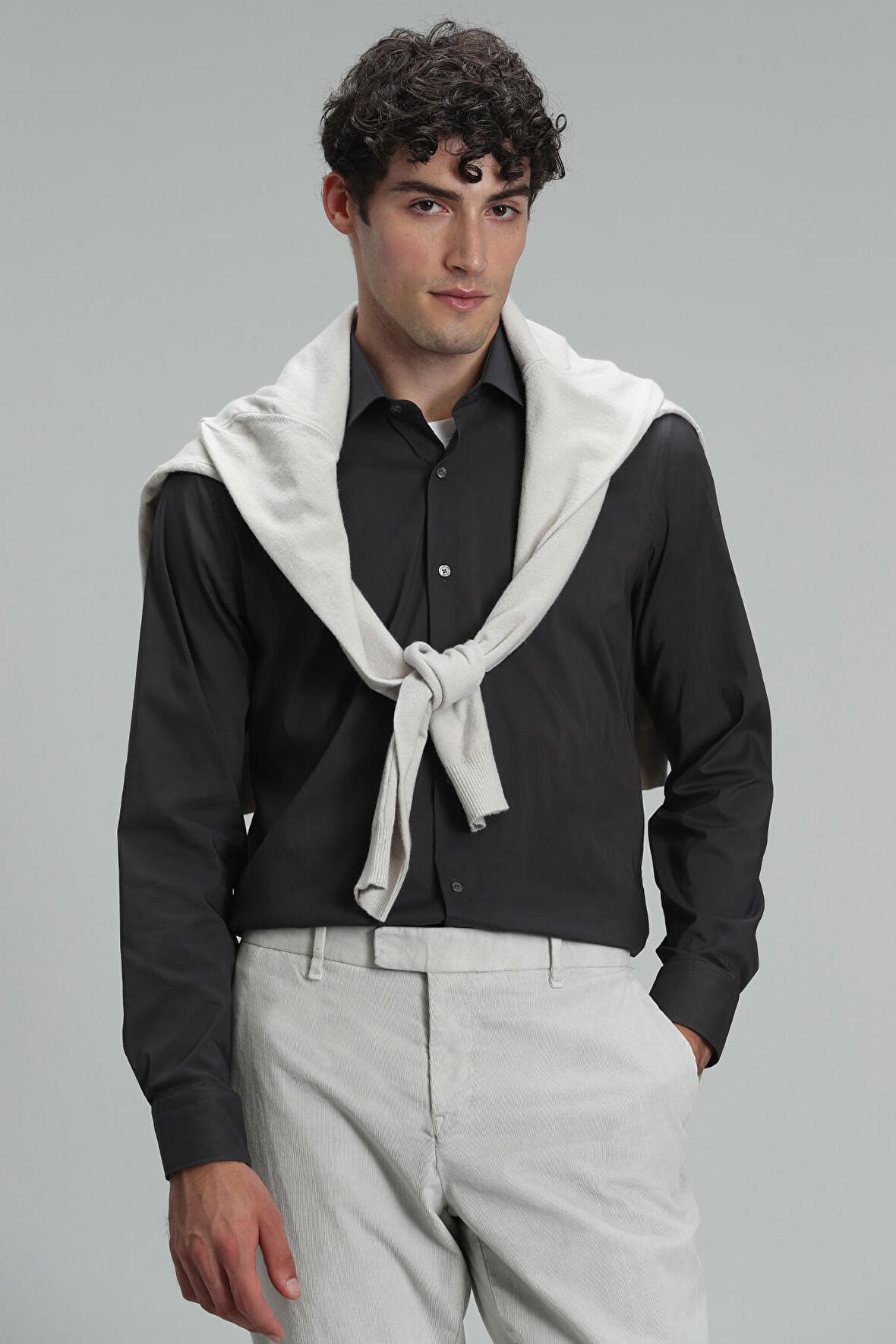 Austın Erkek Basic Gömlek Slim Fit Antrasit