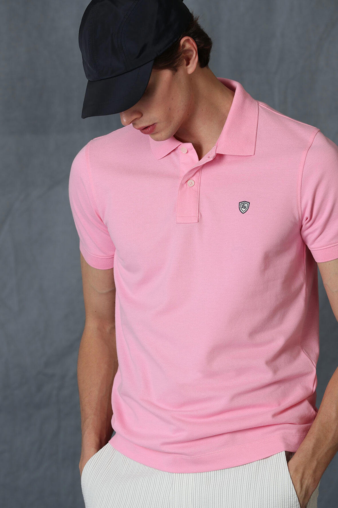 Laon Spor Polo Yaka Erkek Tişört Pembe