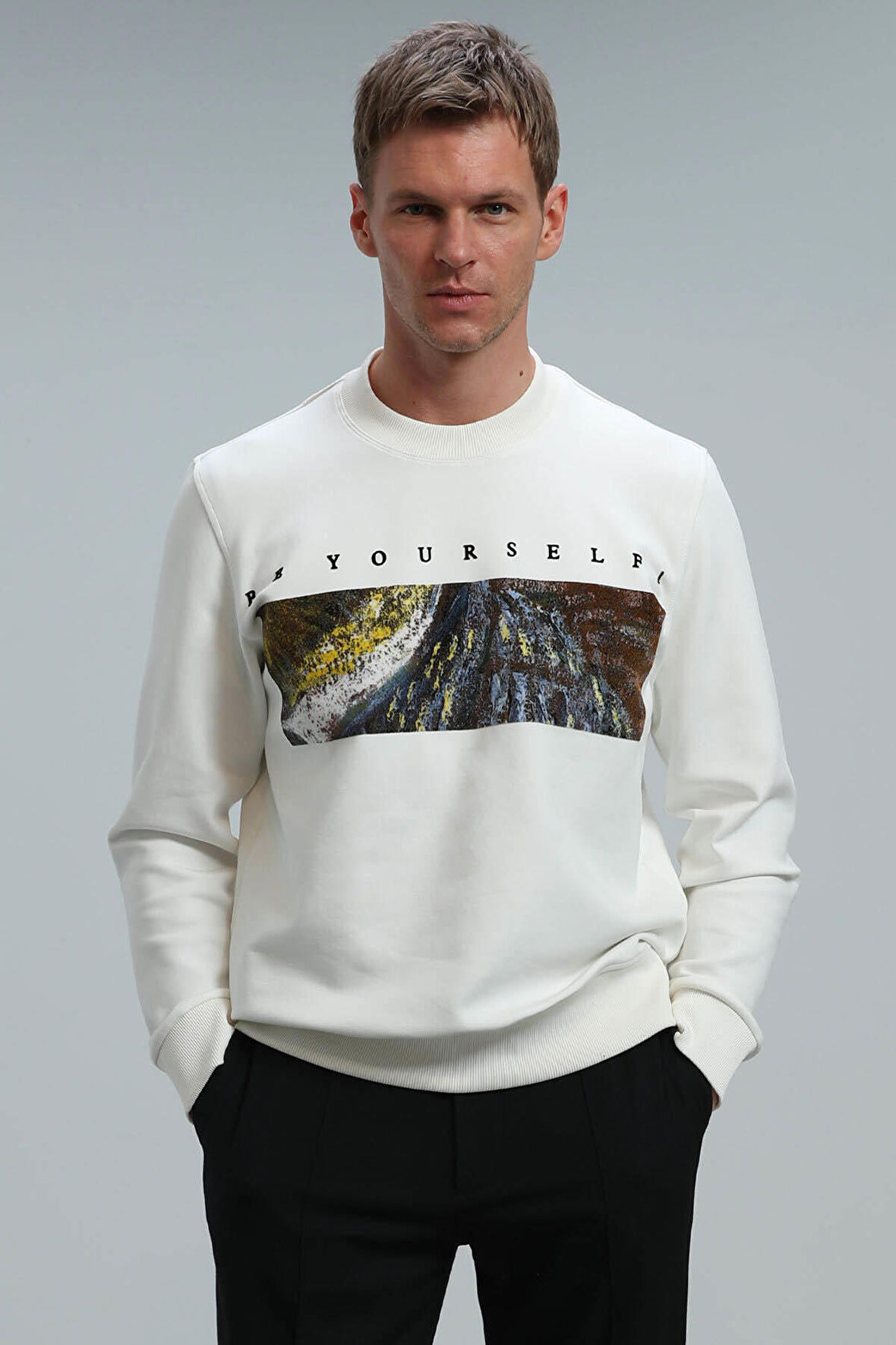 Lufian Erkek Dean Sweatshirt 112030099 Kırık Beyaz