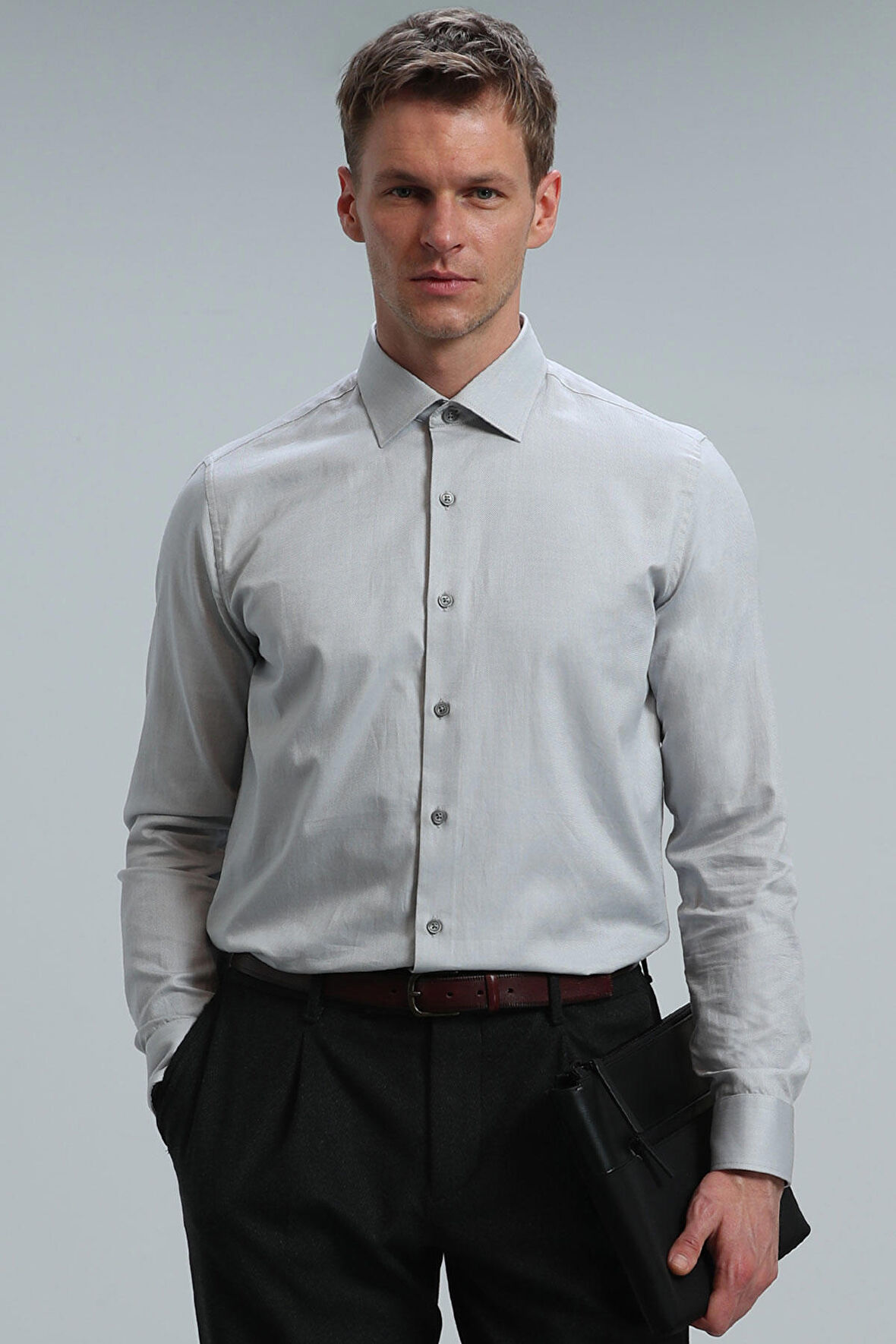 Danıel Erkek Basic Gömlek Slim Fit Gri