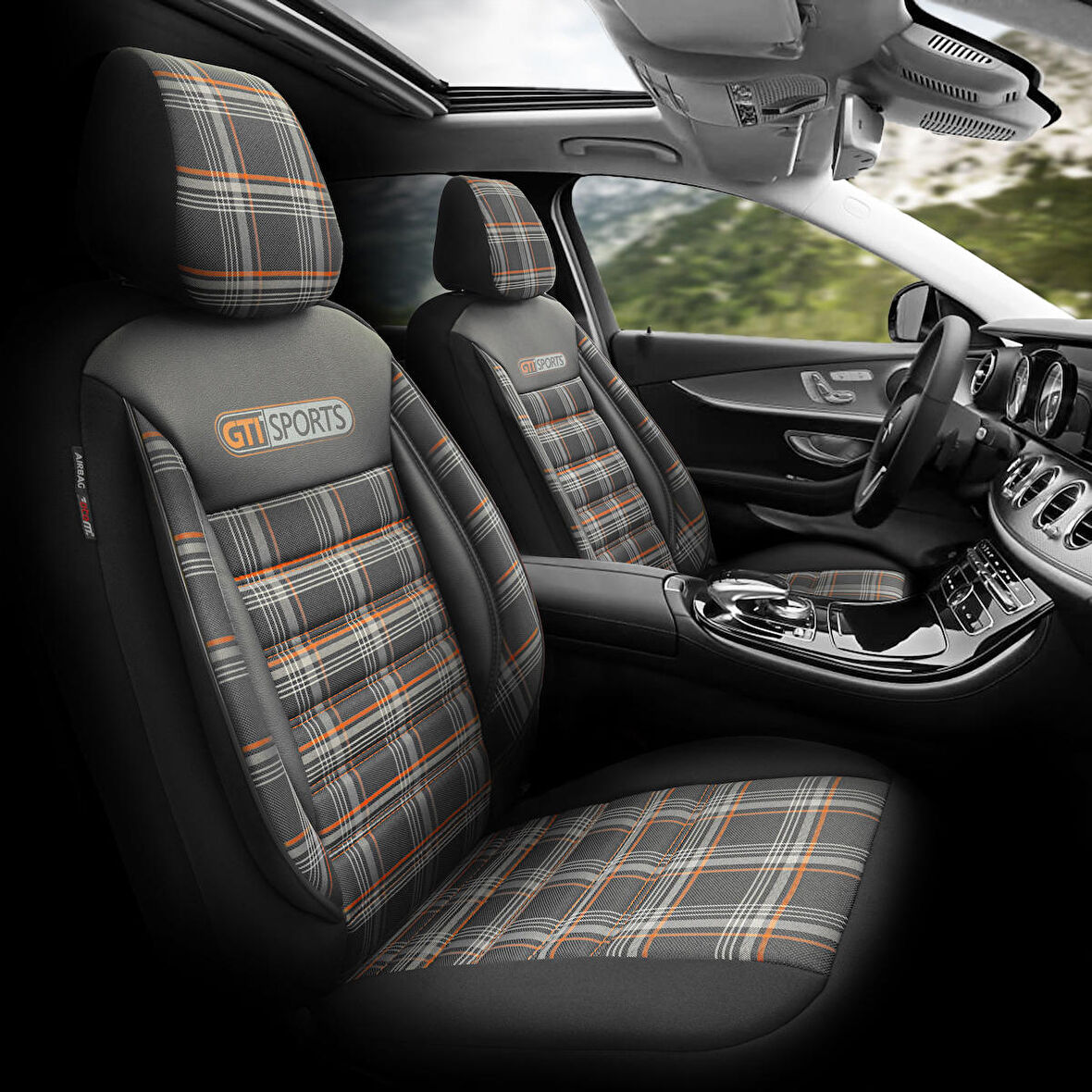 Otom Gti Sports Design Airbag Dikişli Ortopedik Oto Koltuk Kılıfı Tam Set Turuncu -Siyah